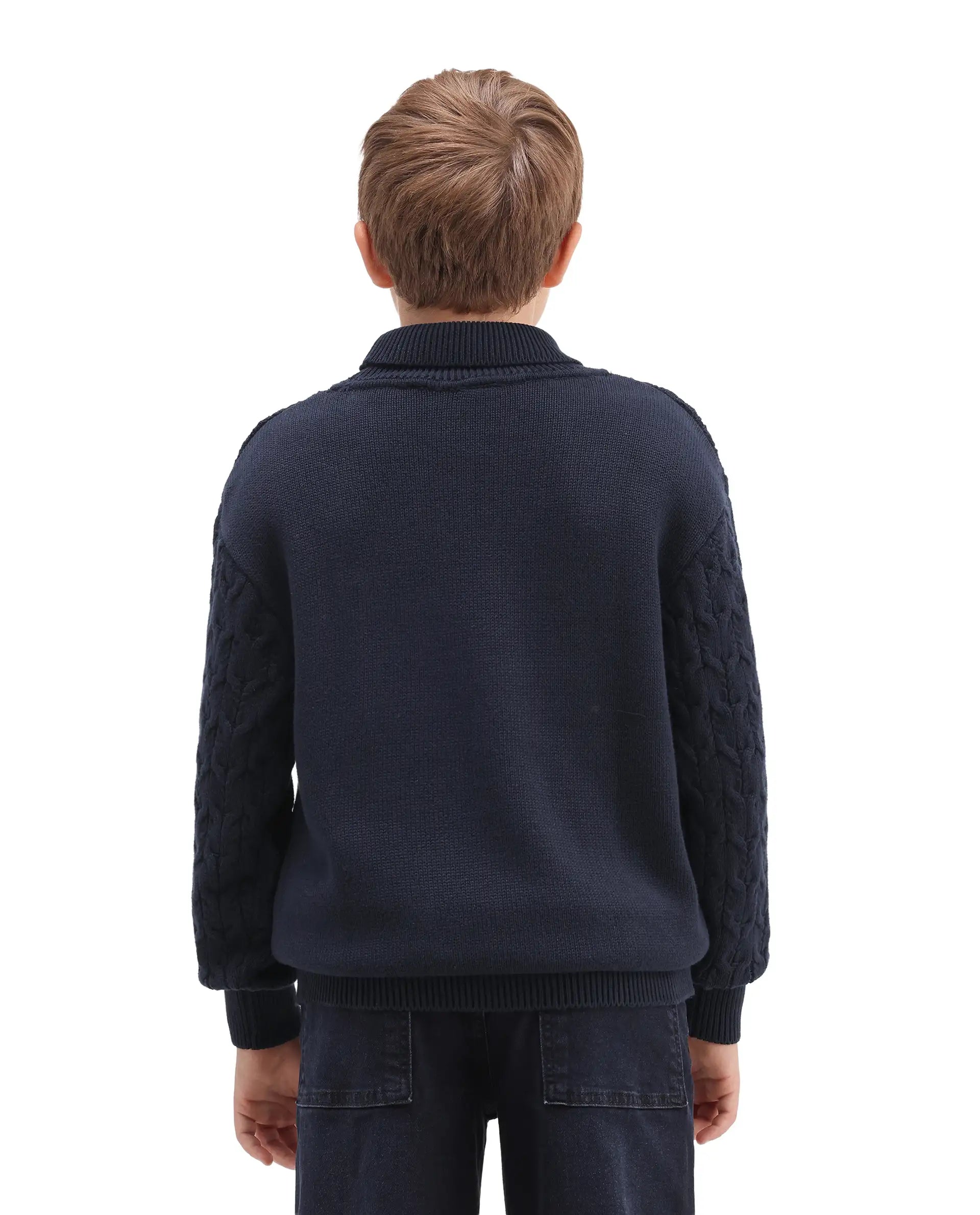Rare Ones Kids Congo-25 Navy Cotton Solid Slip-On Closure Relaxed Fit Sweater