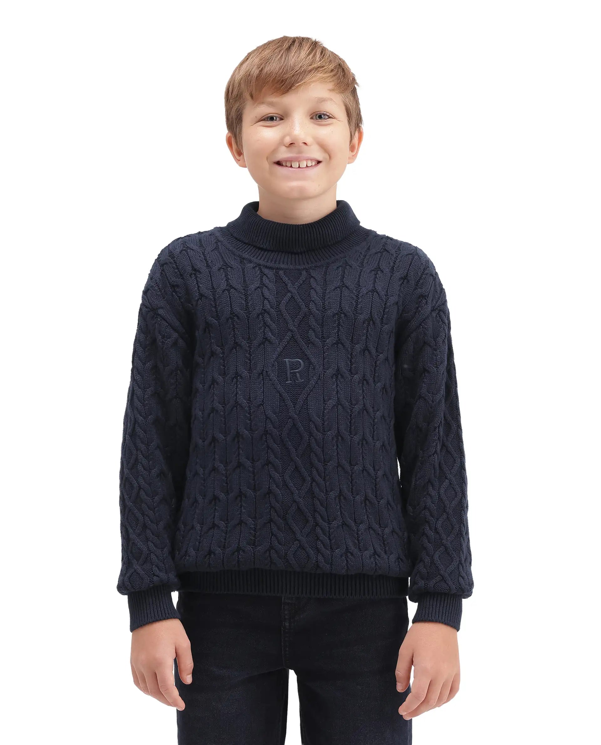 Rare Ones Kids Congo-25 Navy Cotton Solid Slip-On Closure Relaxed Fit Sweater