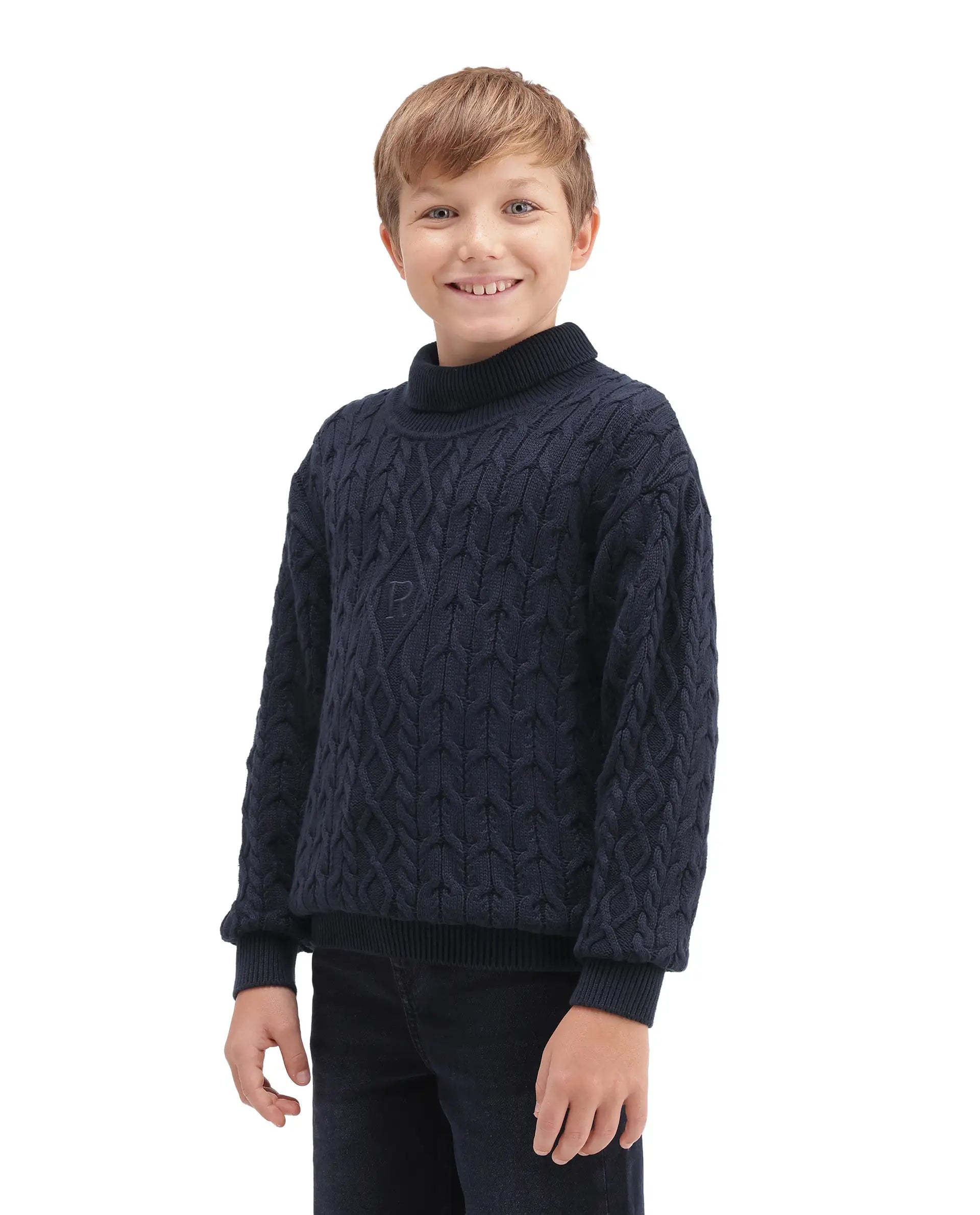 Rare Ones Kids Congo-25 Navy Cotton Solid Slip-On Closure Relaxed Fit Sweater