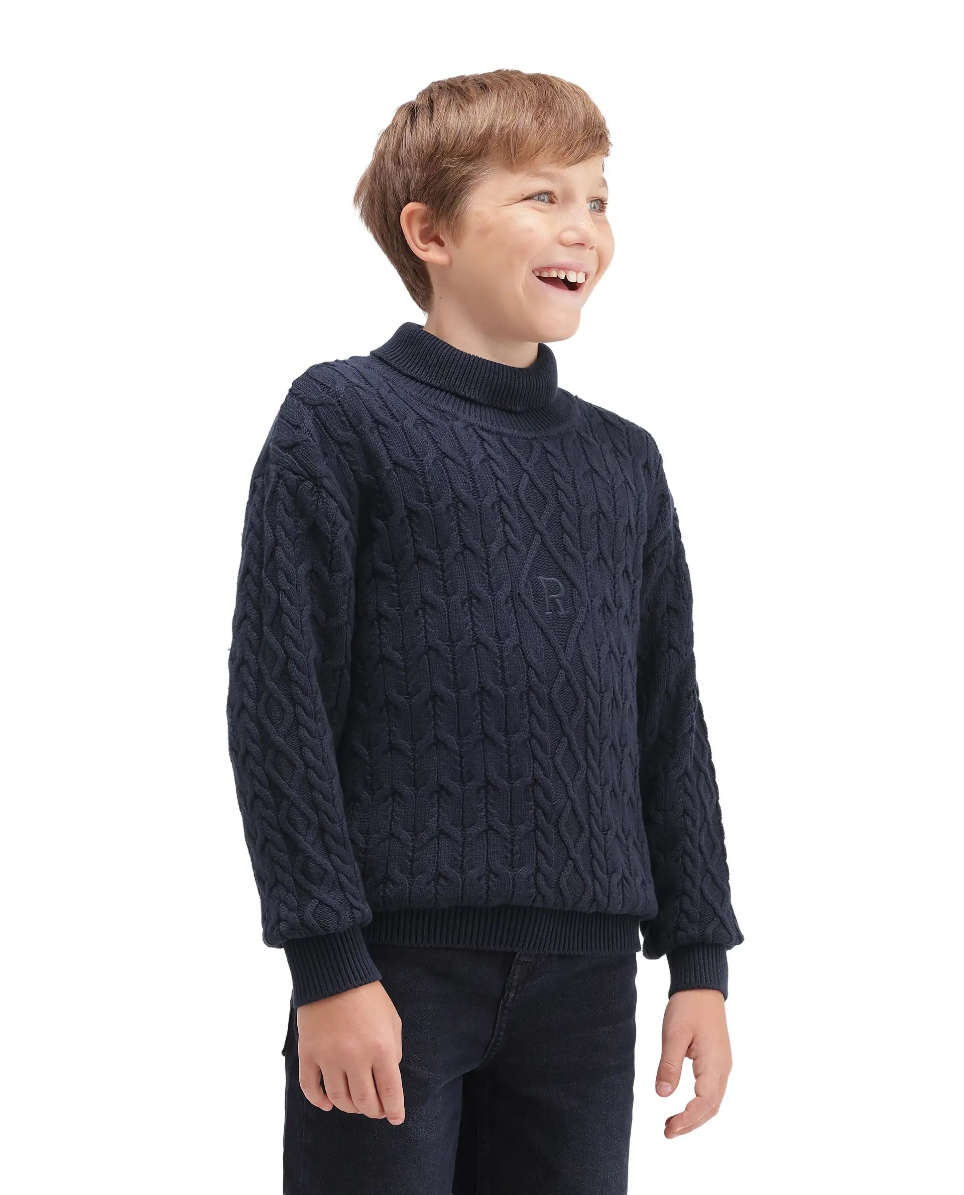 Rare Ones Kids Congo-25 Navy Cotton Solid Slip-On Closure Relaxed Fit Sweater