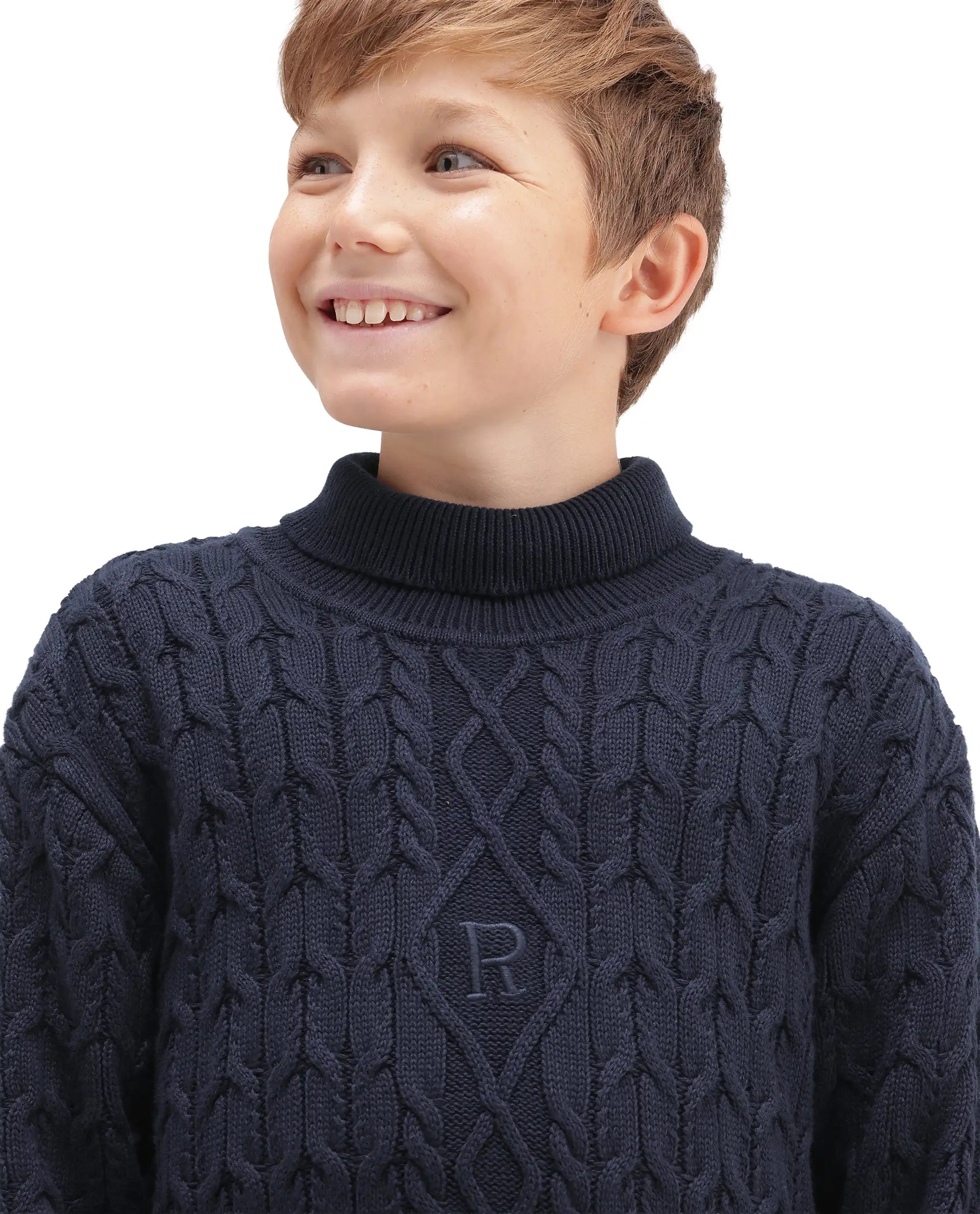 Rare Ones Kids Congo-25 Navy Cotton Solid Slip-On Closure Relaxed Fit Sweater