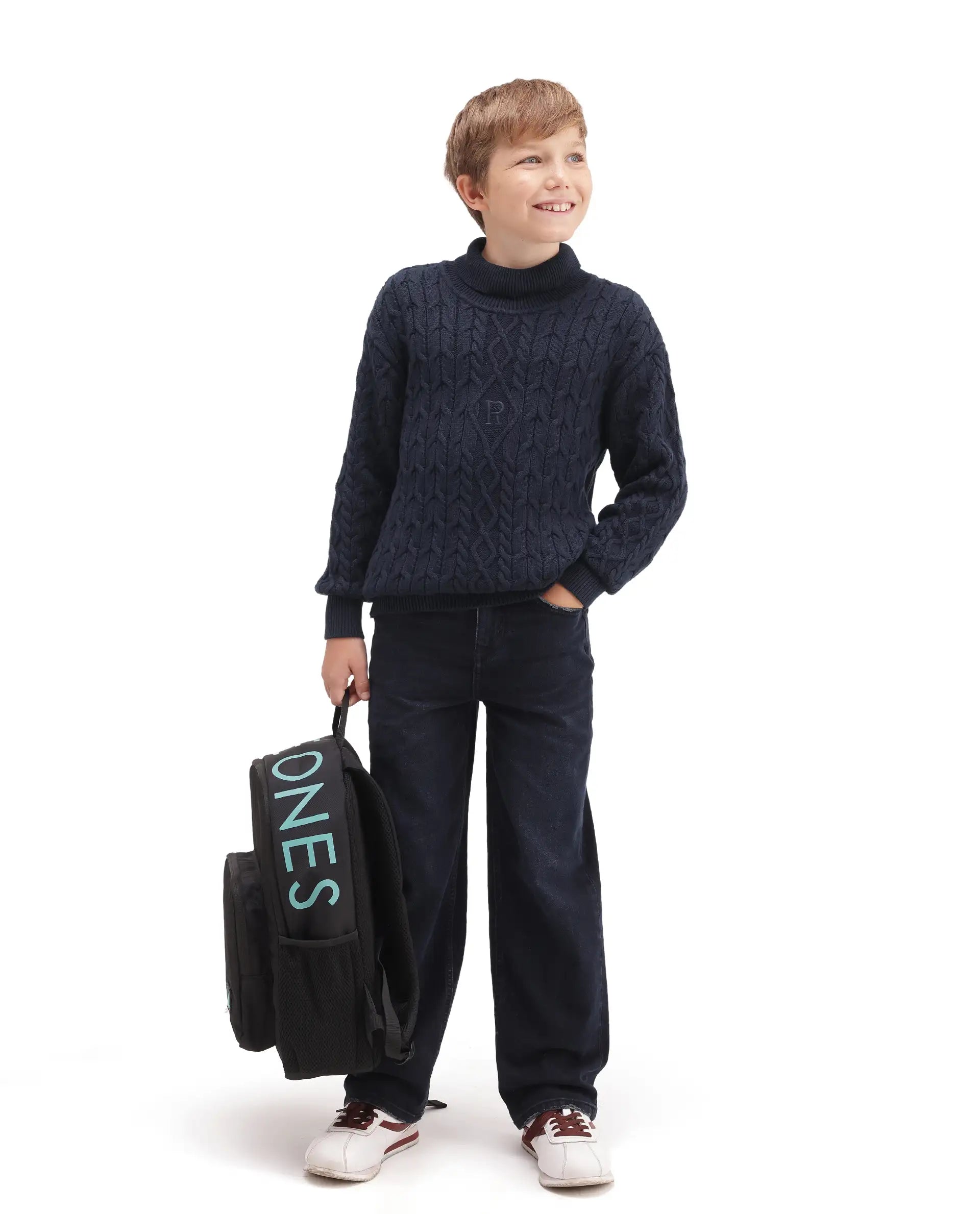 Rare Ones Kids Congo-25 Navy Cotton Solid Slip-On Closure Relaxed Fit Sweater