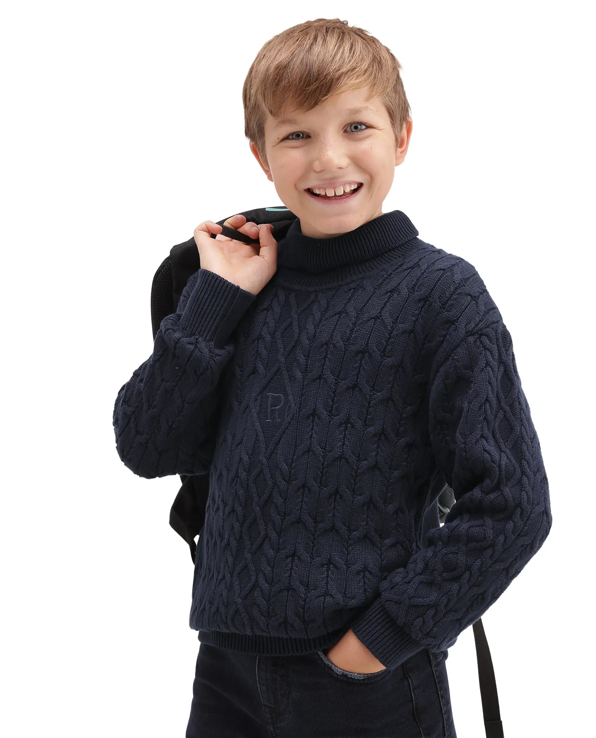 Rare Ones Kids Congo-25 Navy Cotton Solid Slip-On Closure Relaxed Fit Sweater