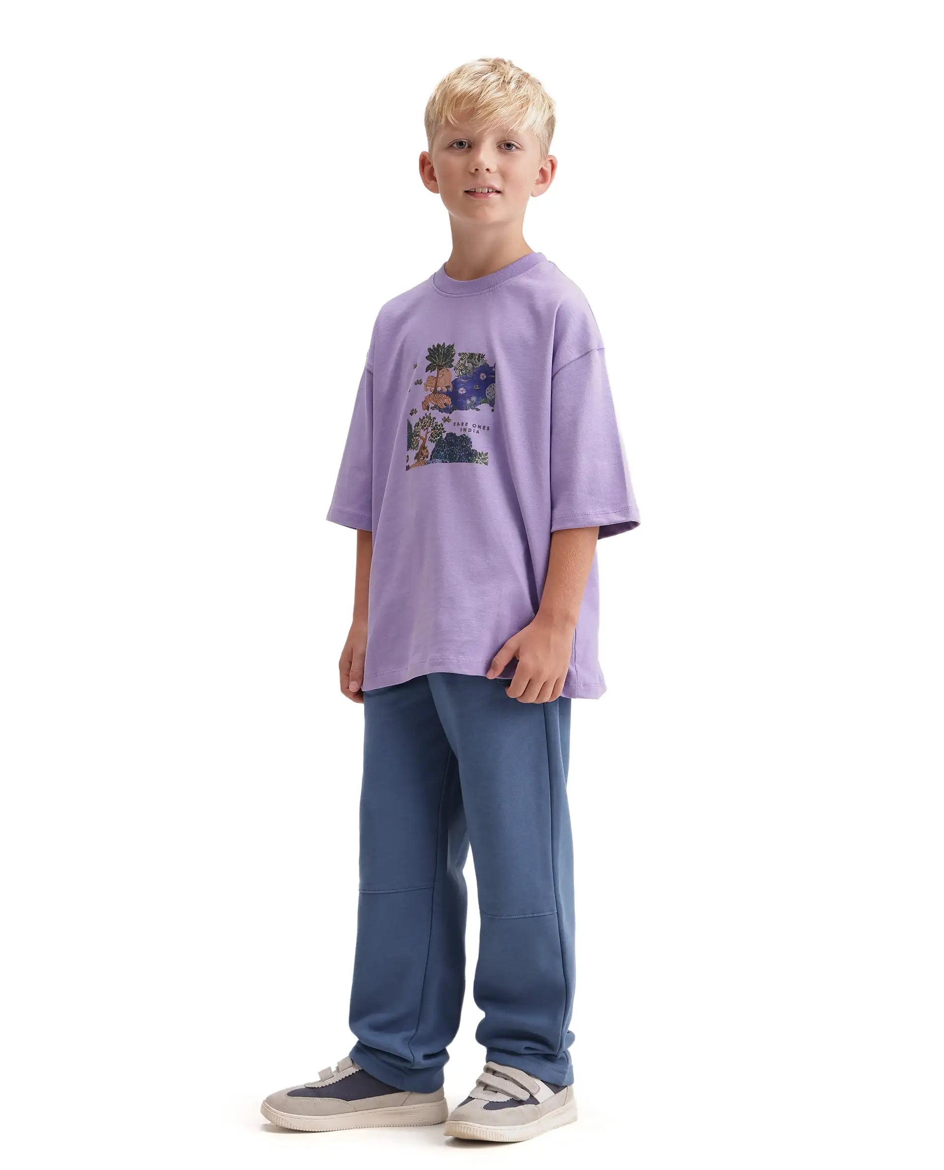 Rare Ones Kids Zaid-B Dusky Blue Cotton Blend Regular Fit Trackpant