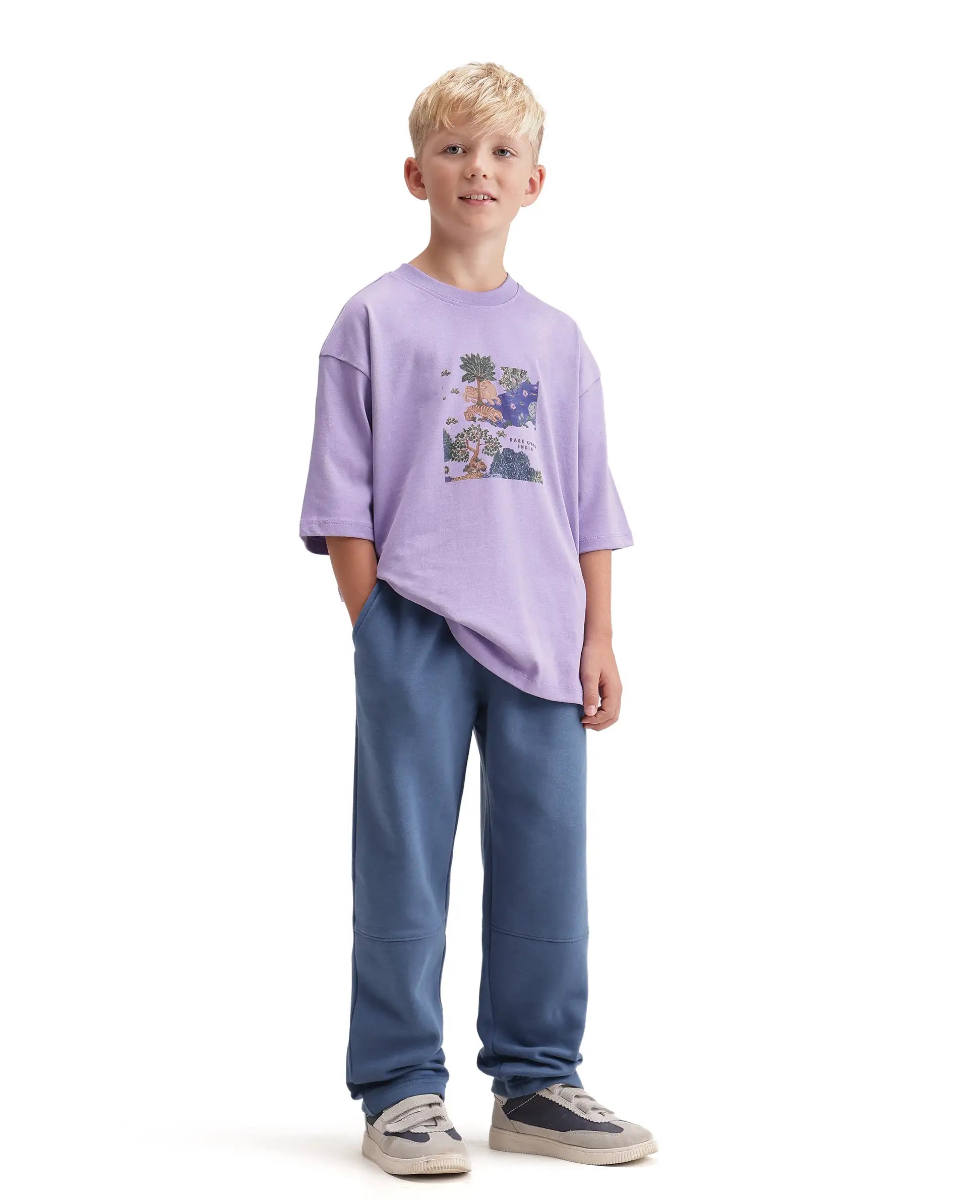 Rare Ones Kids Zaid-B Dusky Blue Cotton Blend Regular Fit Trackpant