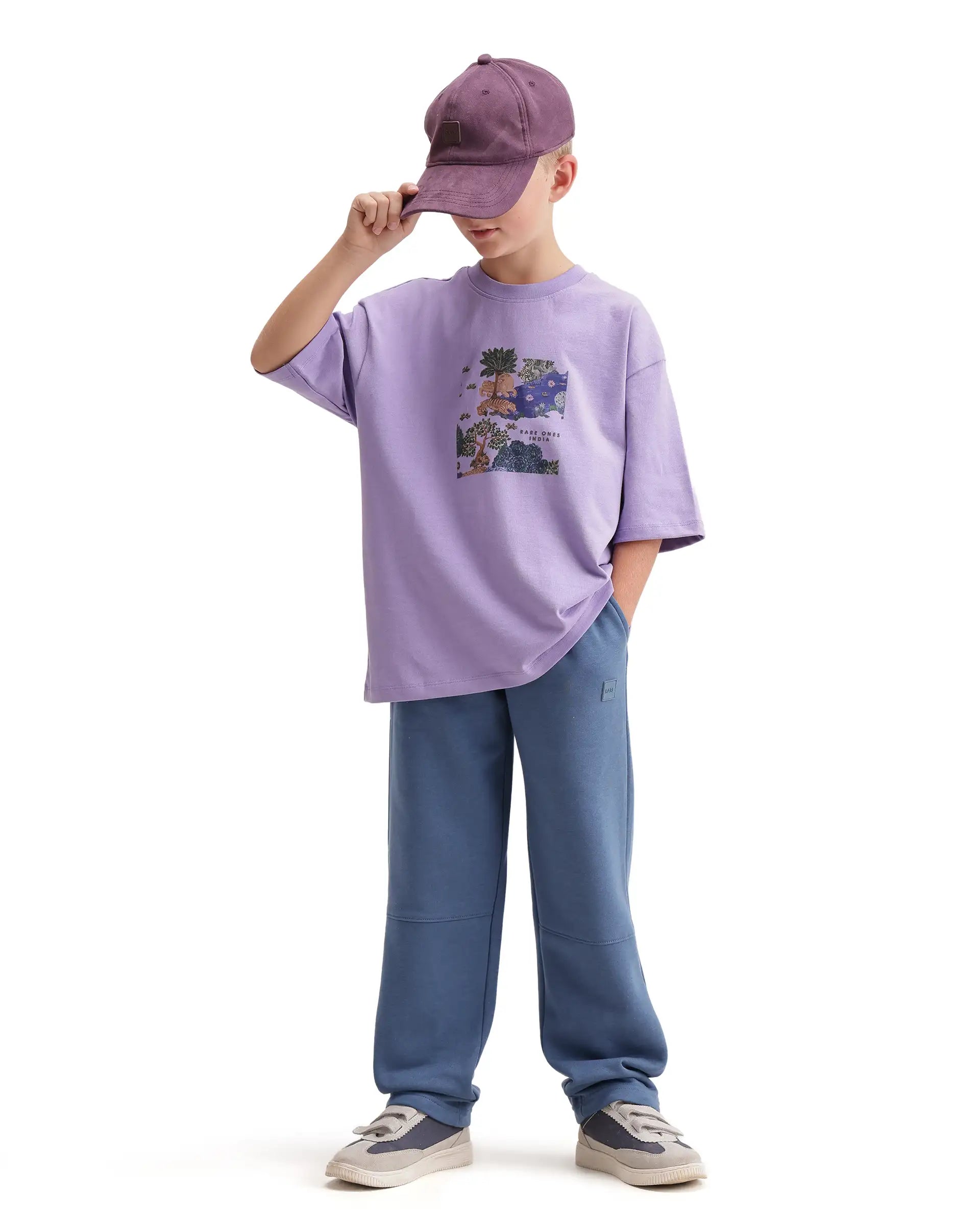 Rare Ones Kids Zaid-B Dusky Blue Cotton Blend Regular Fit Trackpant