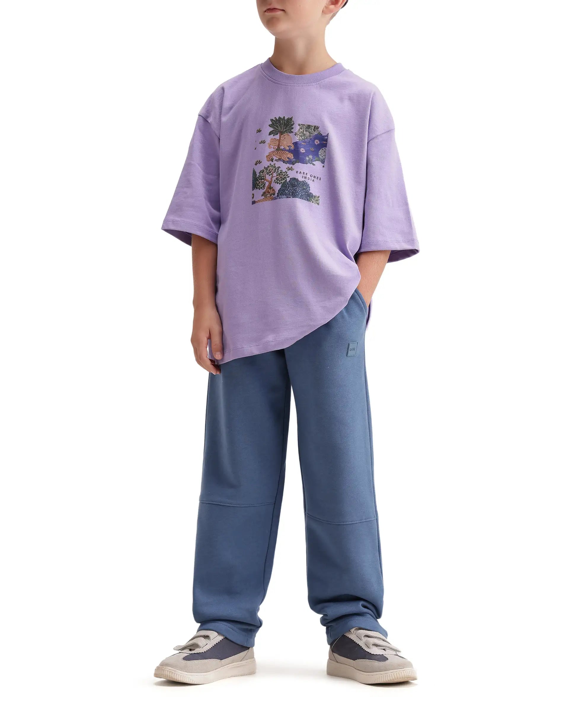 Rare Ones Kids Zaid-B Dusky Blue Cotton Blend Regular Fit Trackpant
