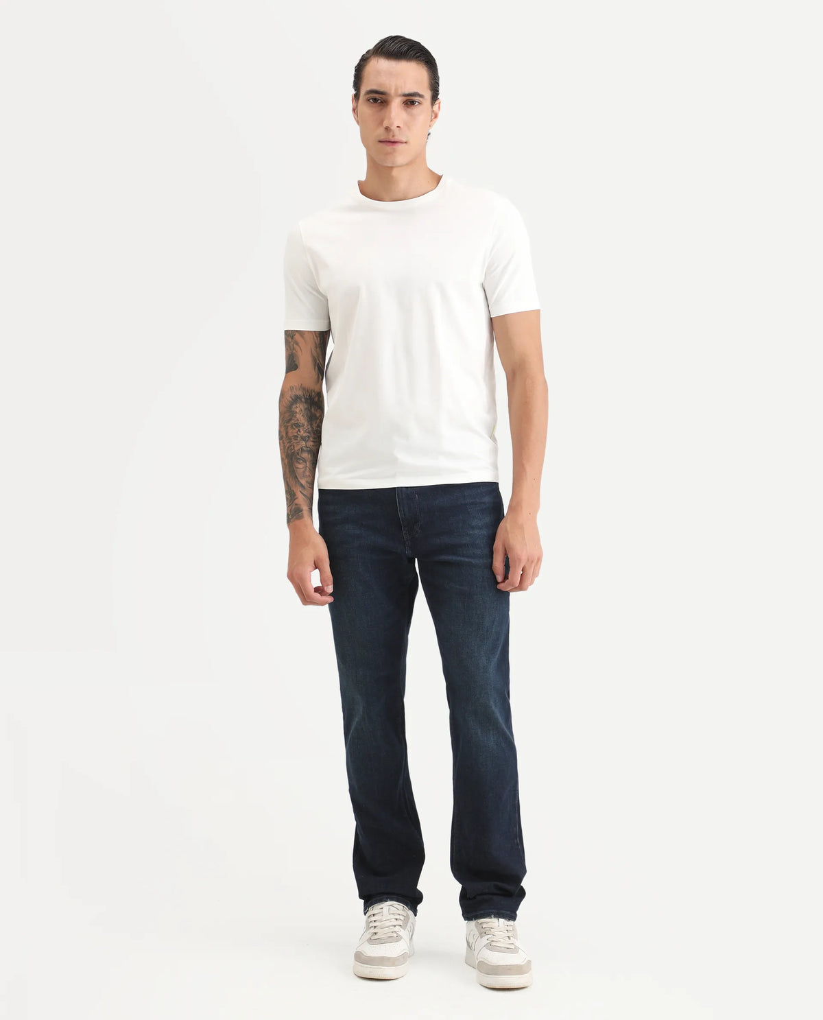 Rare Rabbit Men's Cozey Blue Cotton Blend Fabric Morris Regular Fit Plain Jeans