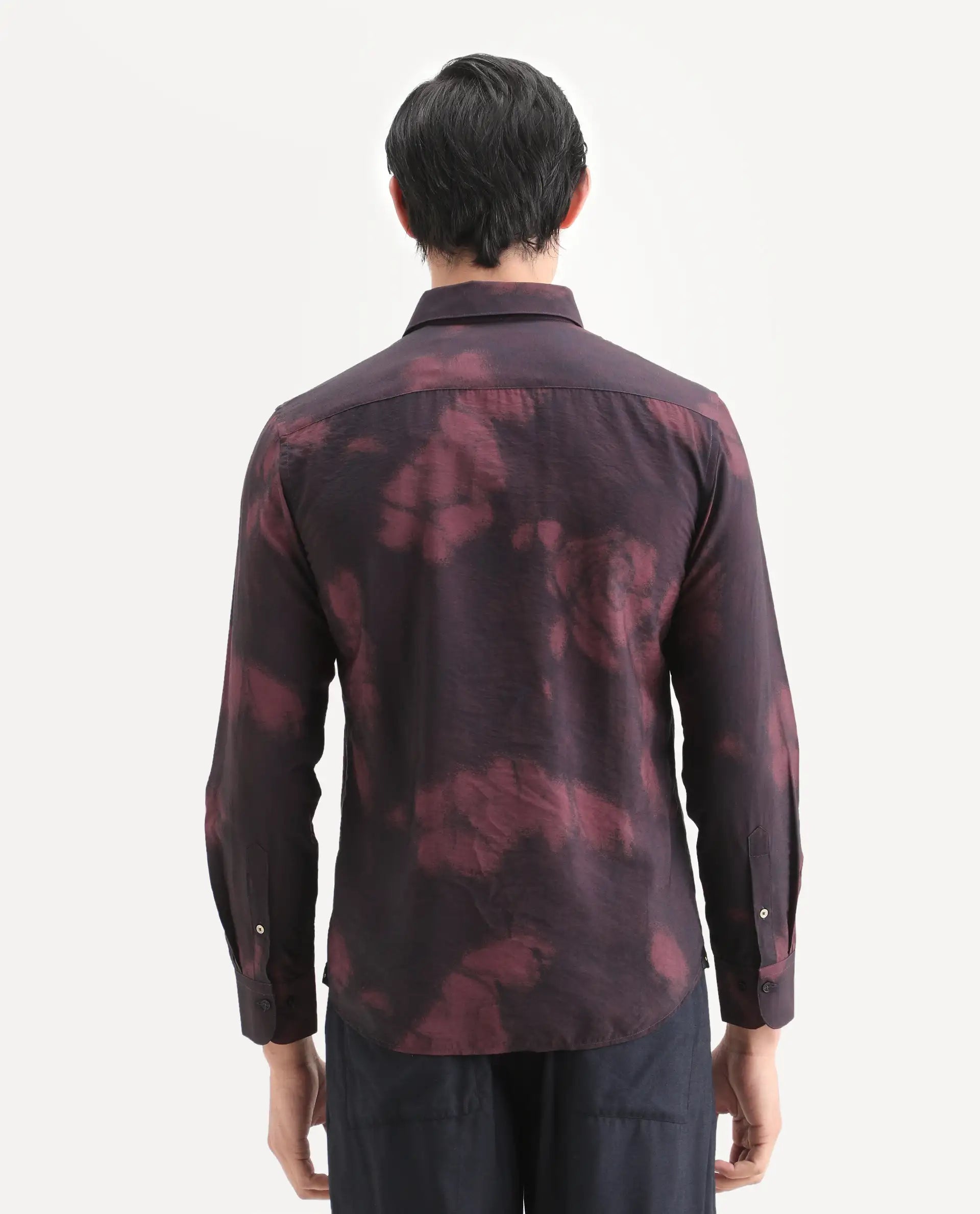 Rare Rabbit Men's Zena Maroon Viscose Blend Fabric Collared Neck Regular Printed Shirt