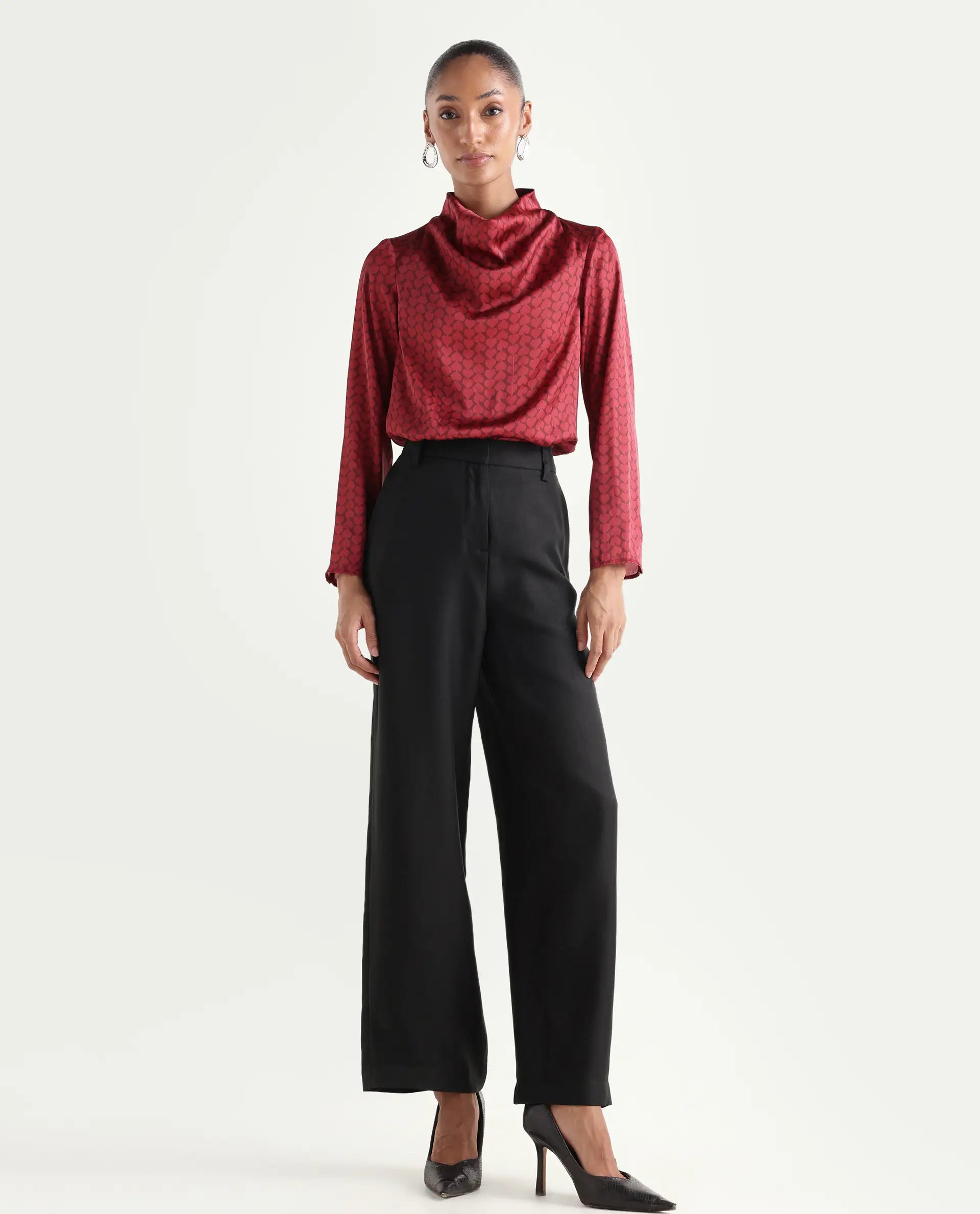 Rareism Women's Vrait Black Polyester Straight Plain Trouser