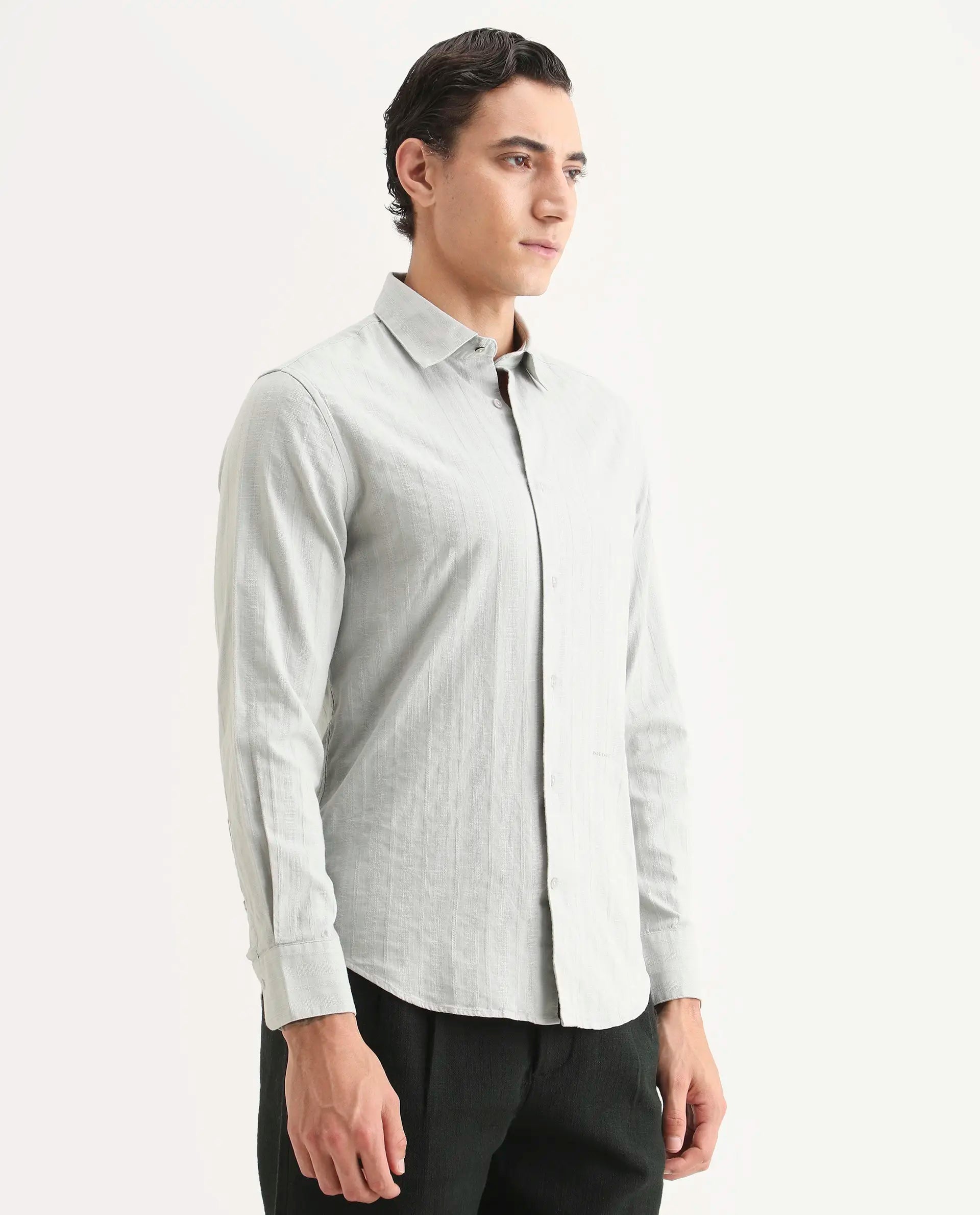 Rare Rabbit Men's Laver Grey Cotton Fabric Full Sleeve Regular Fit Textured Shirt