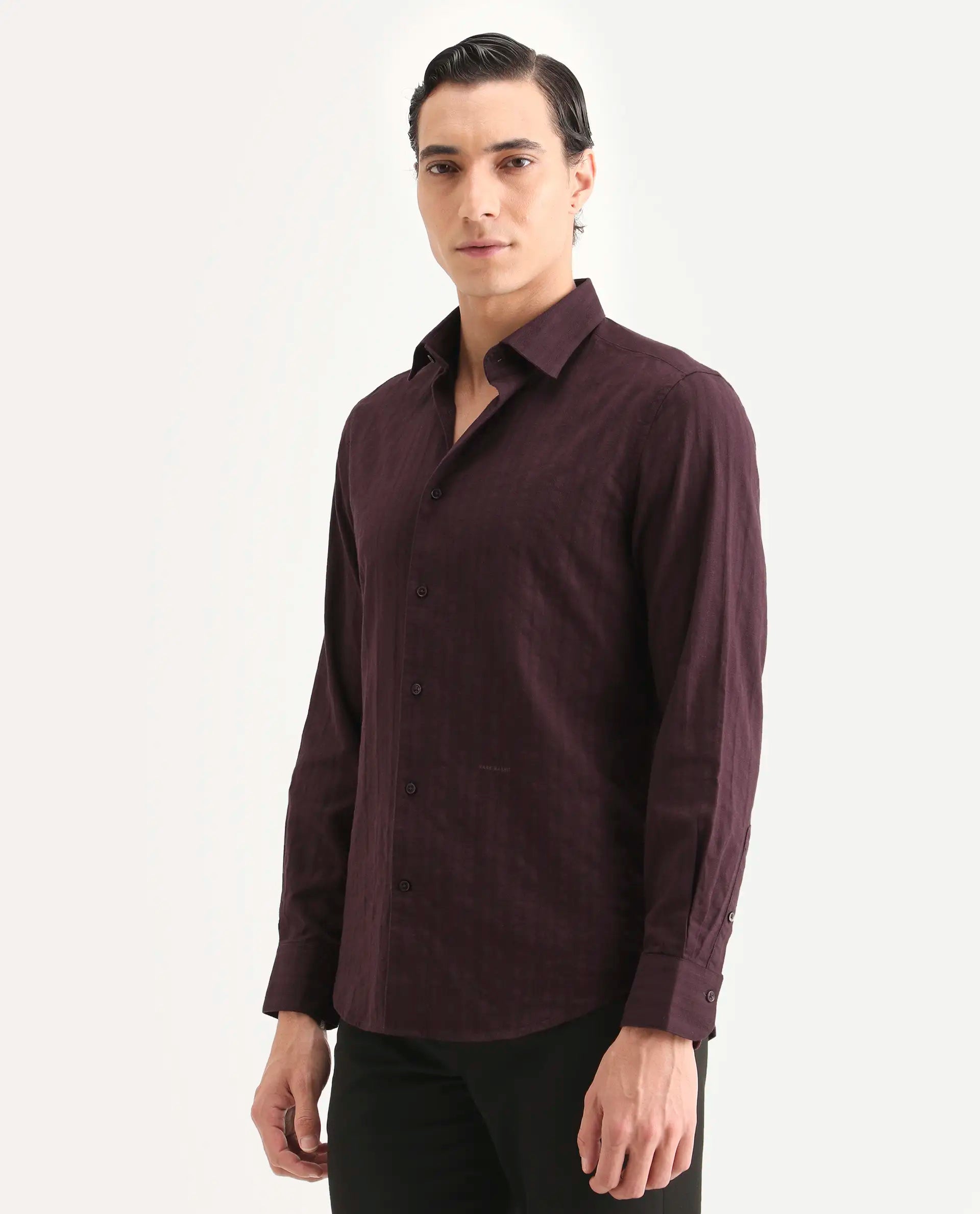 Rare Rabbit Men's Laver Dusky Teal Cotton Fabric Full Sleeve Regular Fit Textured Shirt