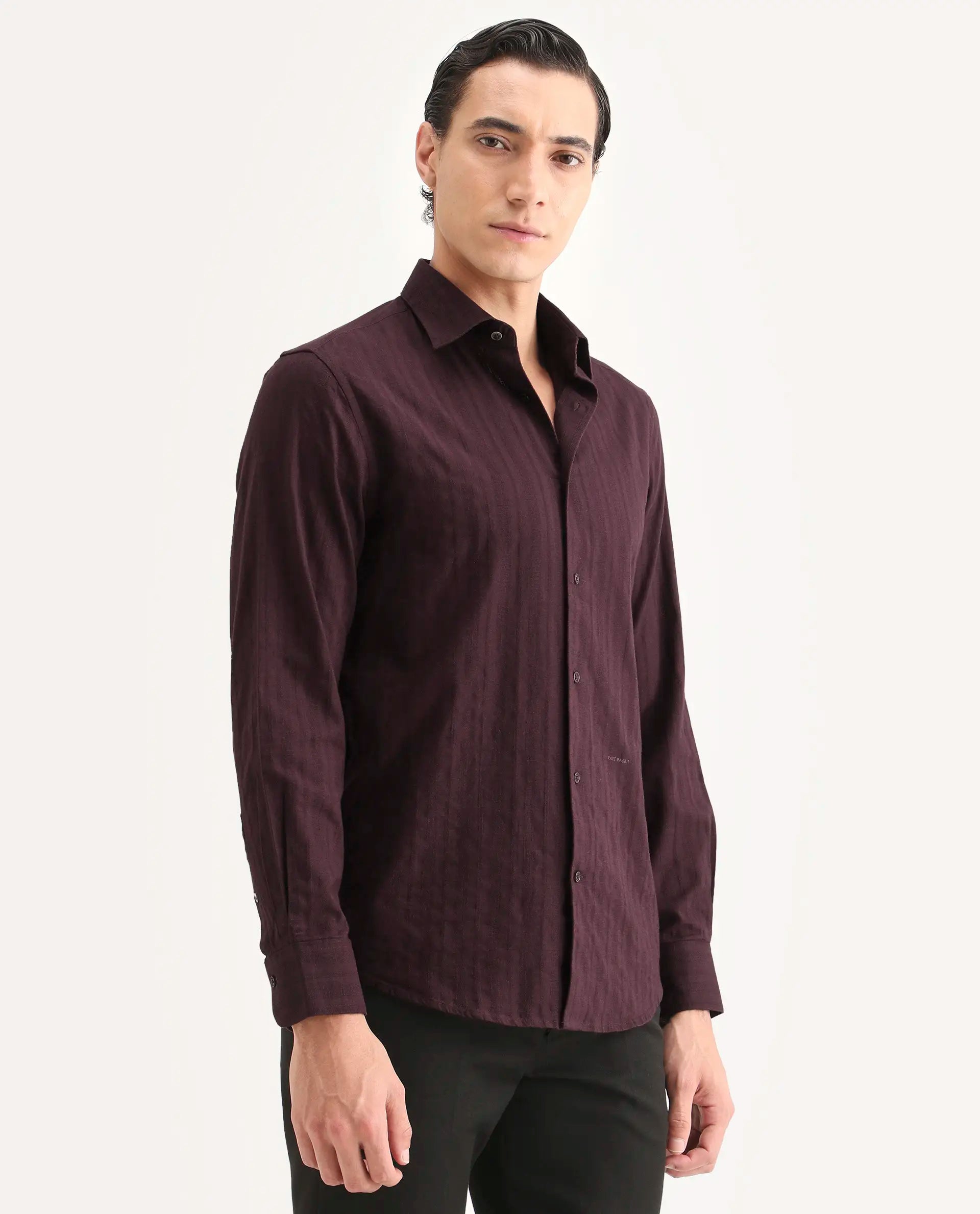 Rare Rabbit Men's Laver Dusky Teal Cotton Fabric Full Sleeve Regular Fit Textured Shirt