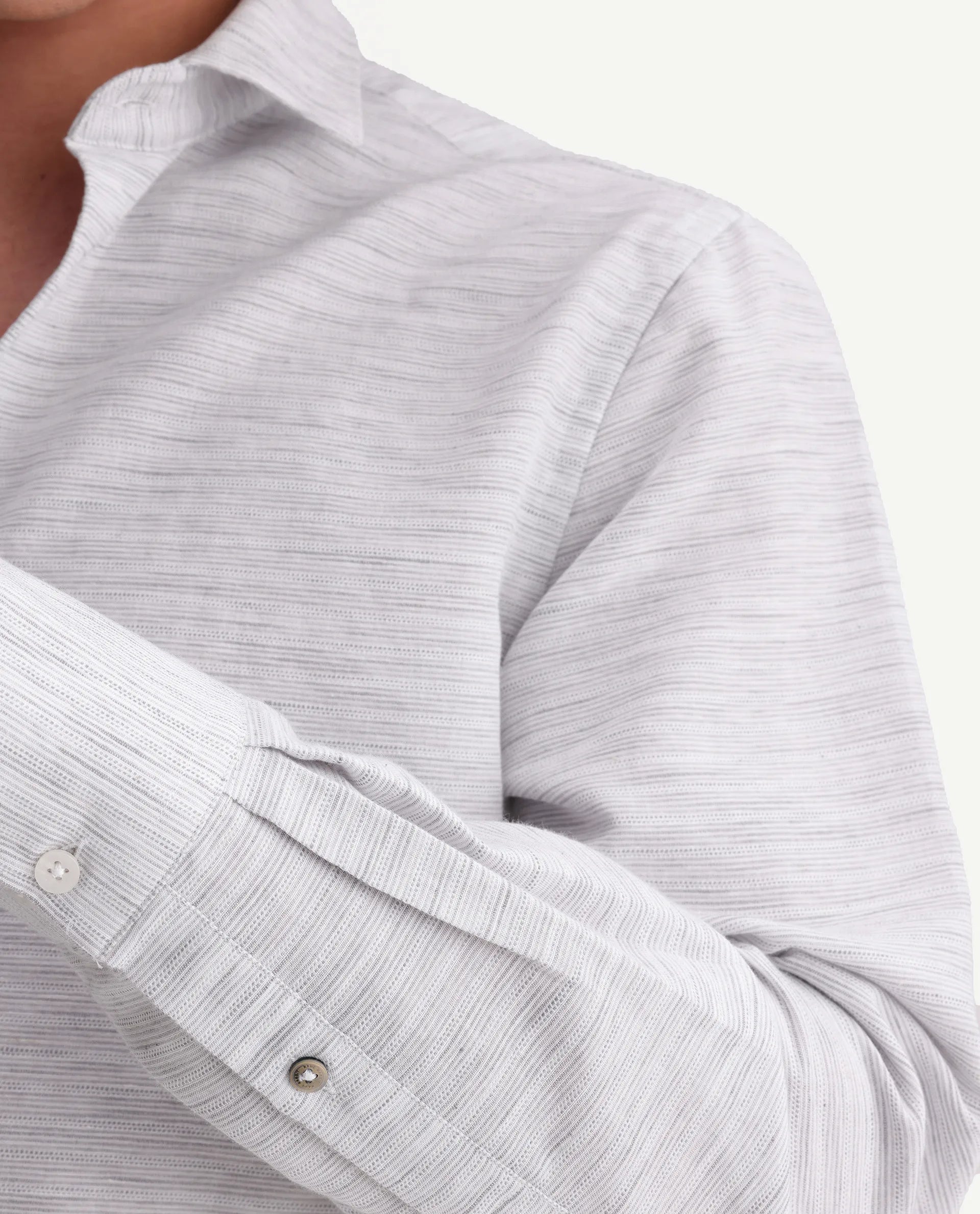 Rare Rabbit Men's Frit Light Grey Linen Blend Fabric Full Sleeve Regular Fit Textured Shirt