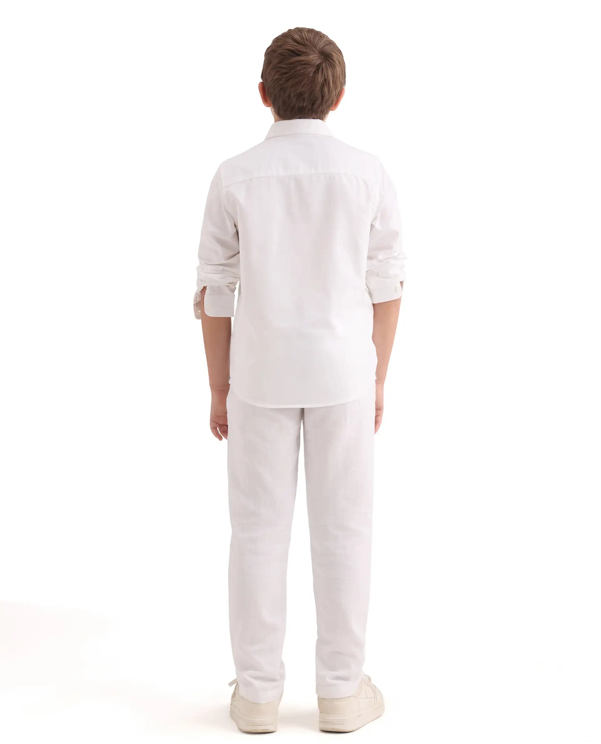 Rare Ones Kids Prest-K-26 White Cotton Blend Button And Zipper Closure Regular Fit Trouser