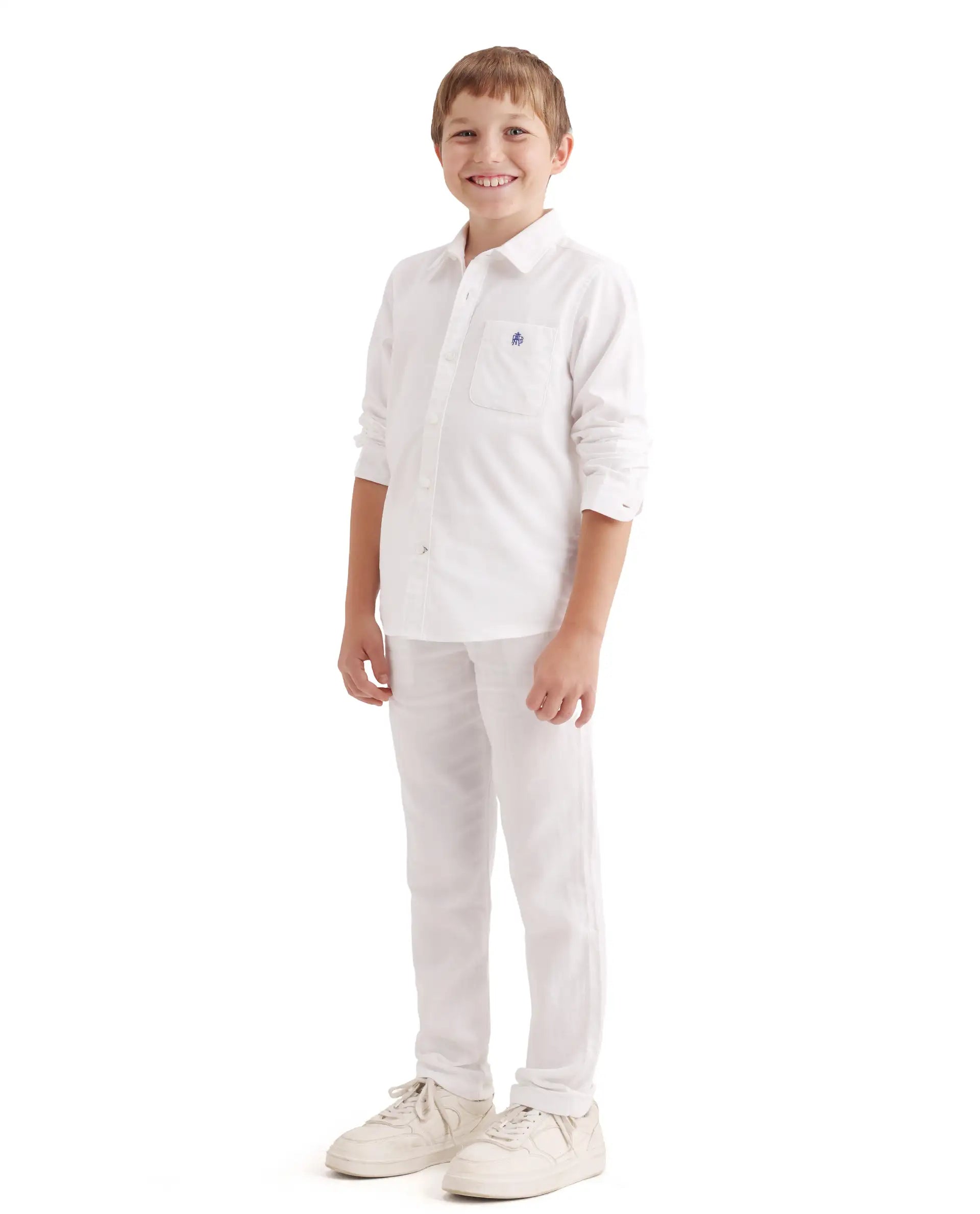 Rare Ones Kids Prest-K-26 White Cotton Blend Button And Zipper Closure Regular Fit Trouser