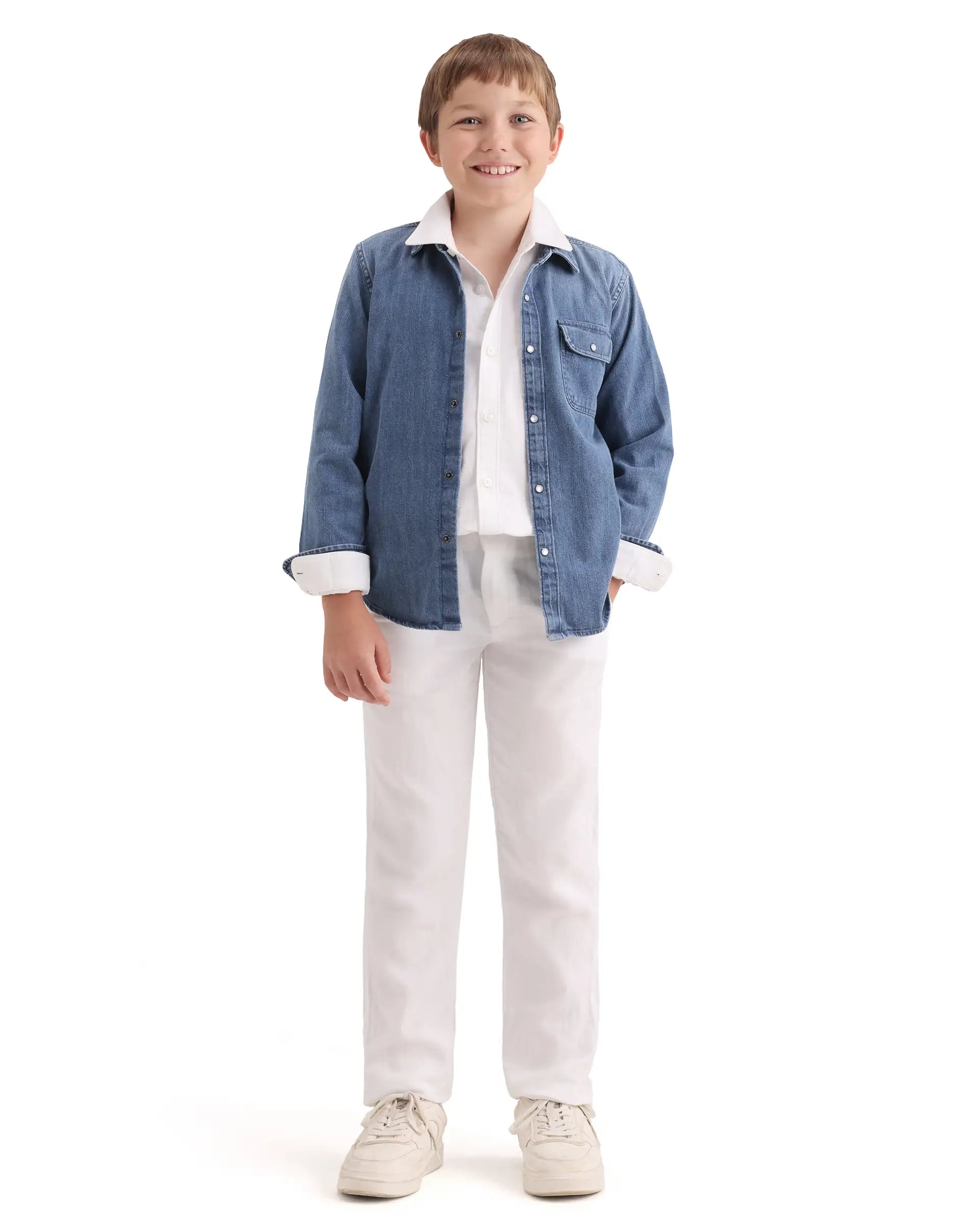 Rare Ones Kids Prest-K-26 White Cotton Blend Button And Zipper Closure Regular Fit Trouser