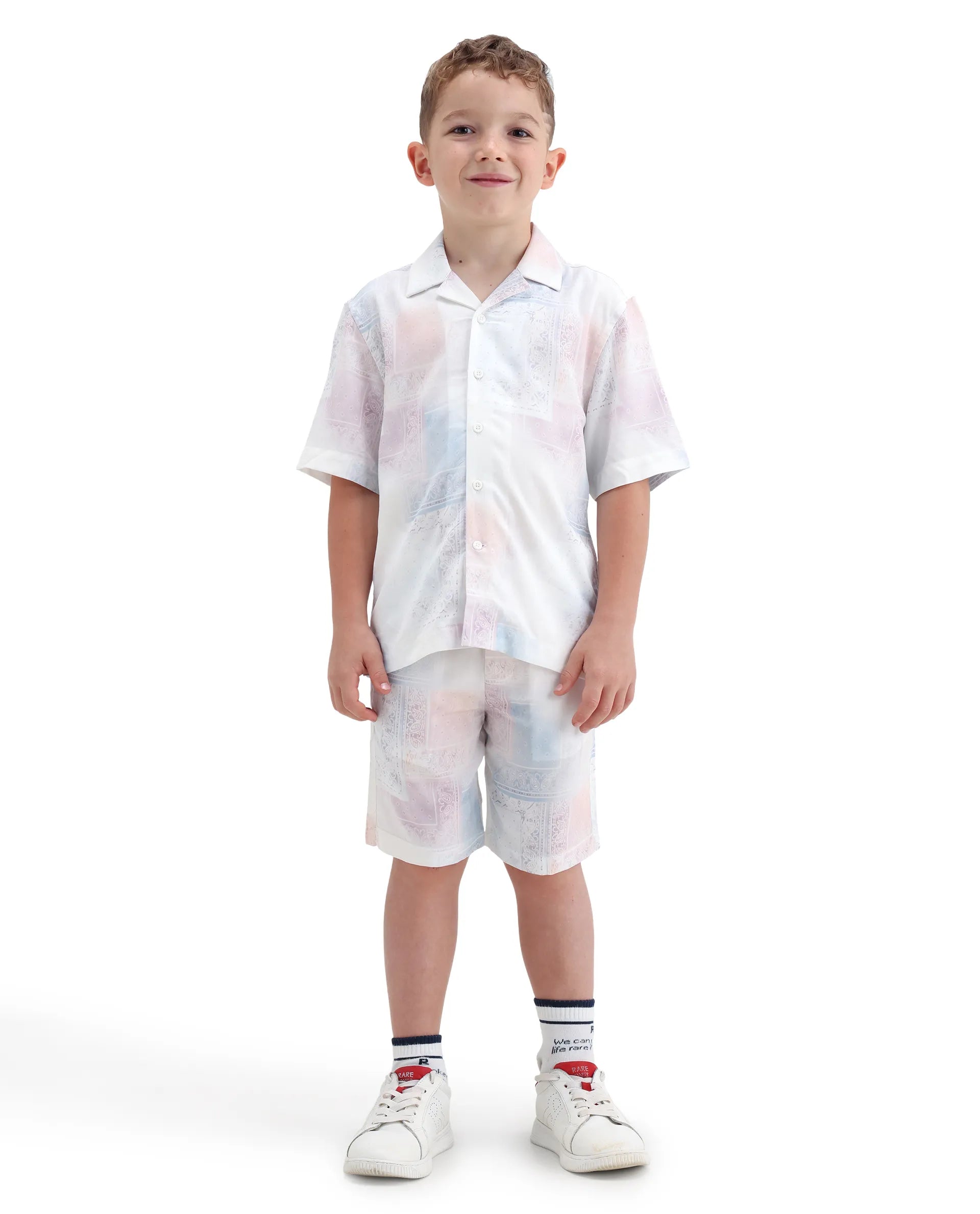 Rare Ones Kids Adrin-B Off White Viscose Rayon Button Closure Regular Fit Shorts