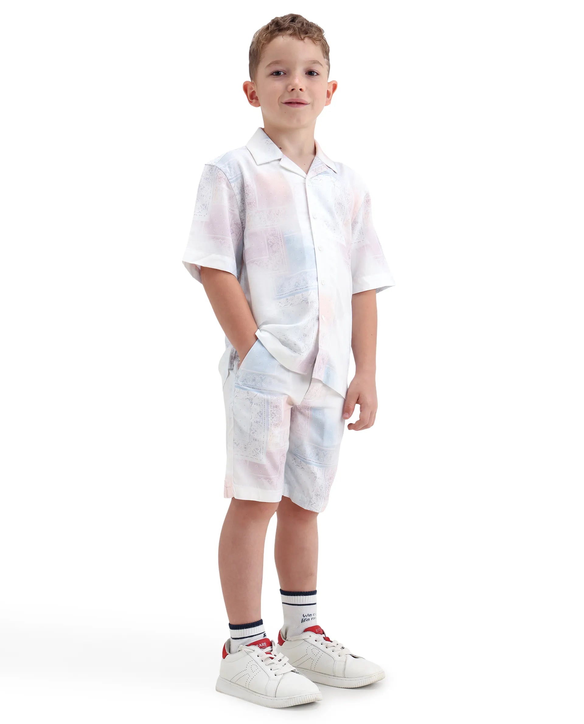 Rare Ones Kids Adrin-B Off White Viscose Rayon Button Closure Regular Fit Shorts
