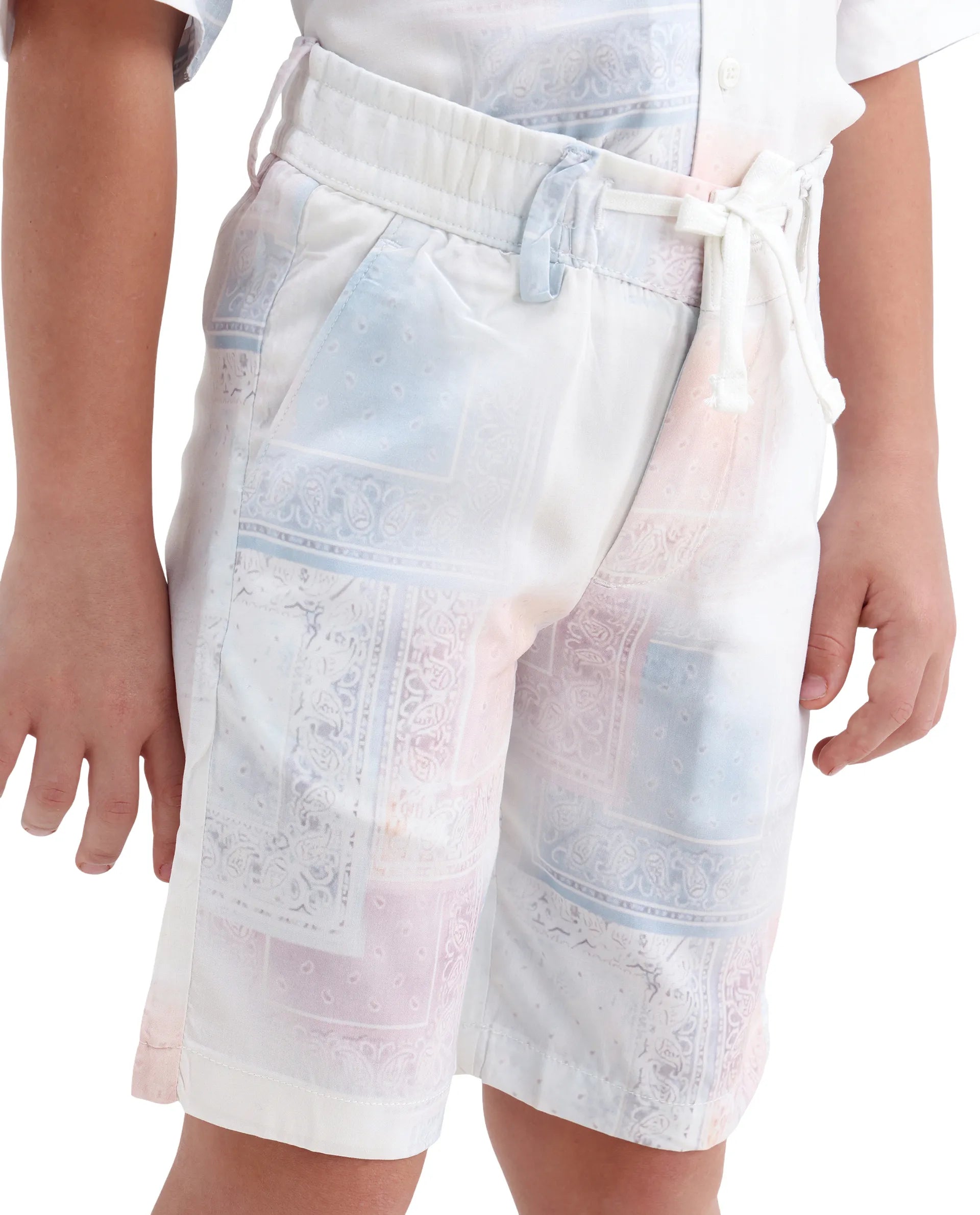 Rare Ones Kids Adrin-B Off White Viscose Rayon Button Closure Regular Fit Shorts