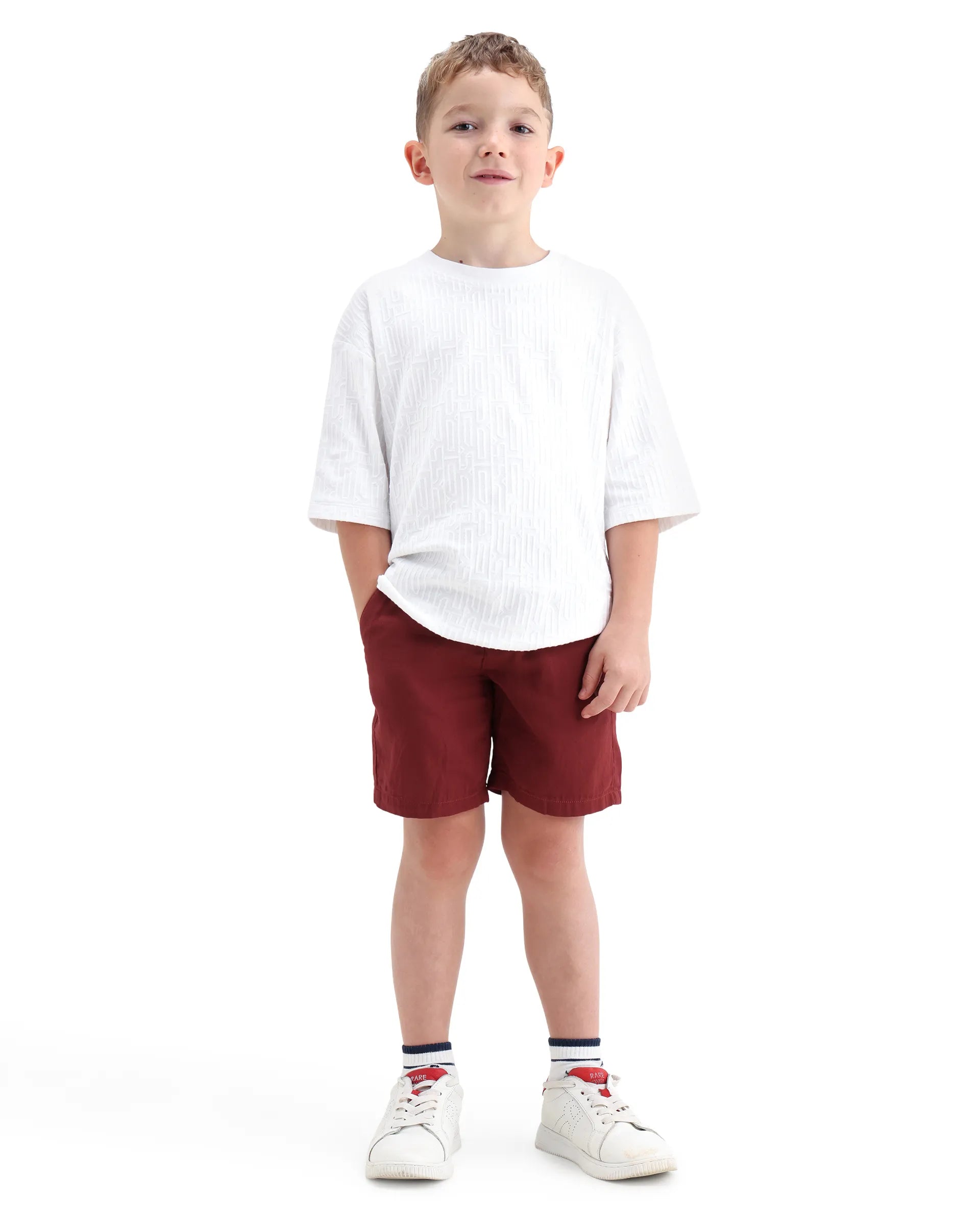 Rare Ones Kids Pinto-K-26 Red Cotton Blend Button Closure Regular Fit Shorts