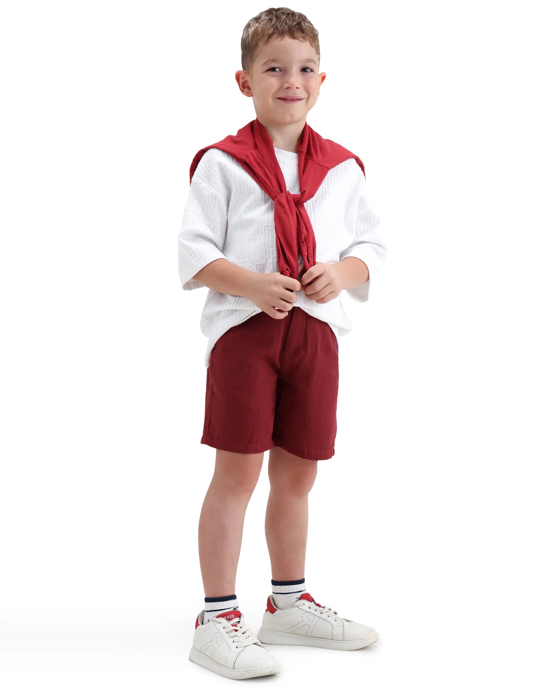 Rare Ones Kids Pinto-K-26 Red Cotton Blend Button Closure Regular Fit Shorts