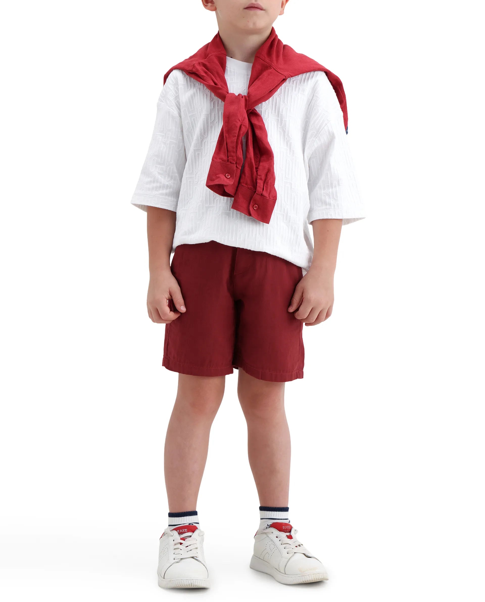 Rare Ones Kids Pinto-K-26 Red Cotton Blend Button Closure Regular Fit Shorts