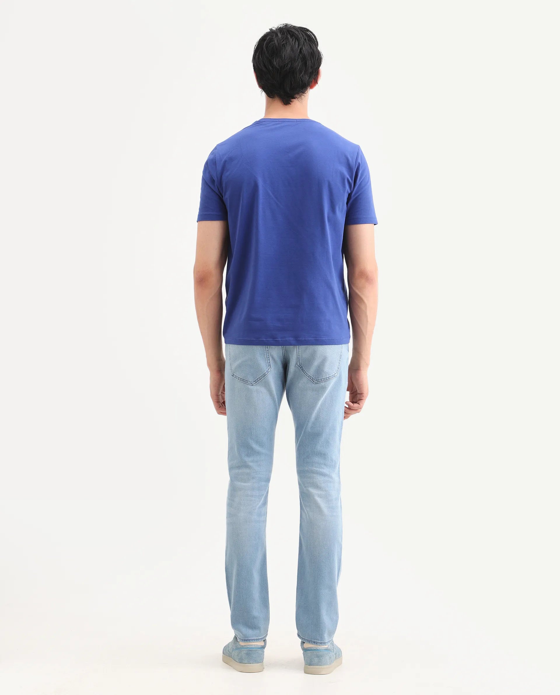 Rare Rabbit Men's Aby Light Blue Cotton Blend Fabric Hawk Slim Fit Plain Jeans