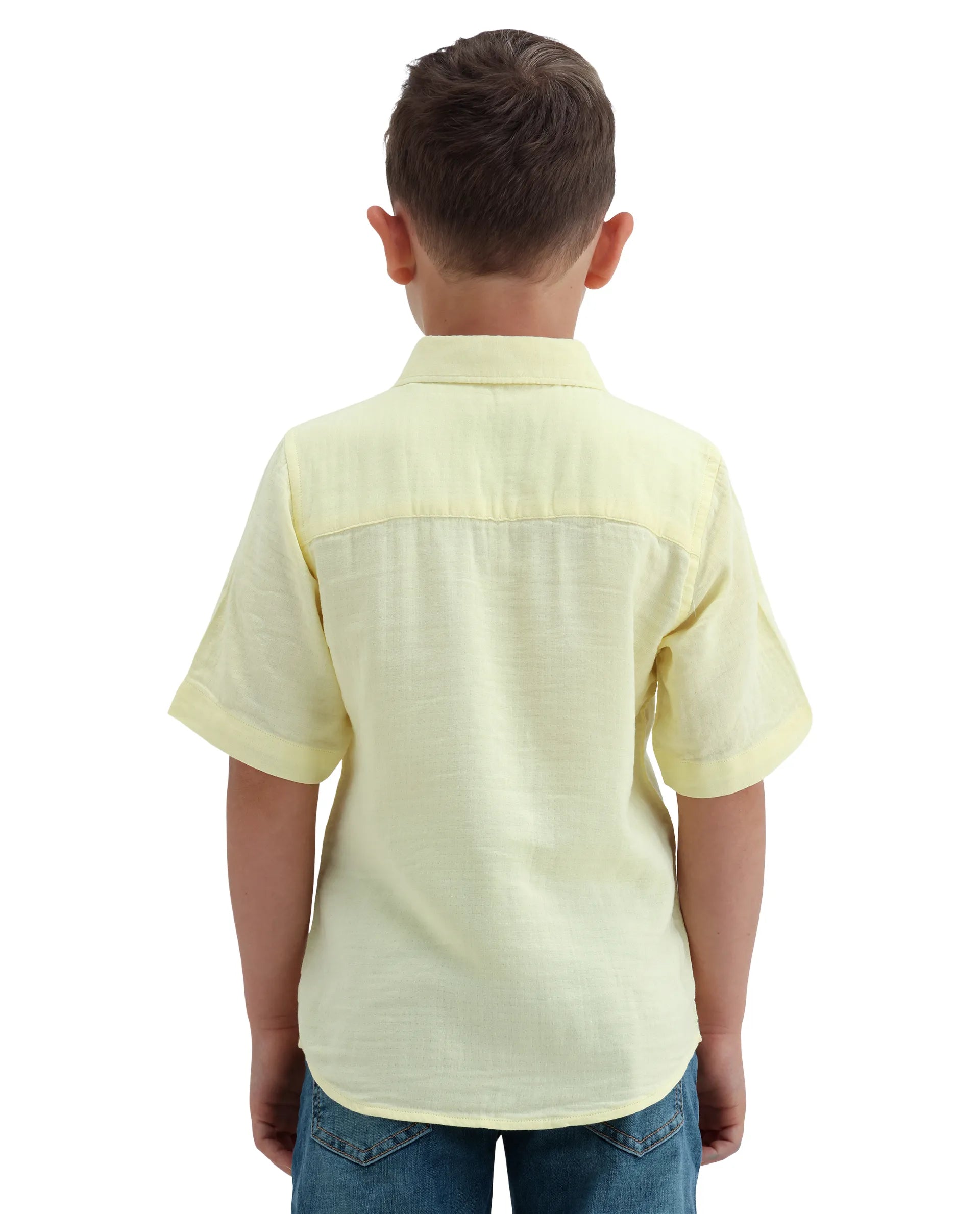 Rare Ones Kids Layerr-K-Hs-26 Light Yellow Cotton Blend Button Closure Regular Fit Shirt