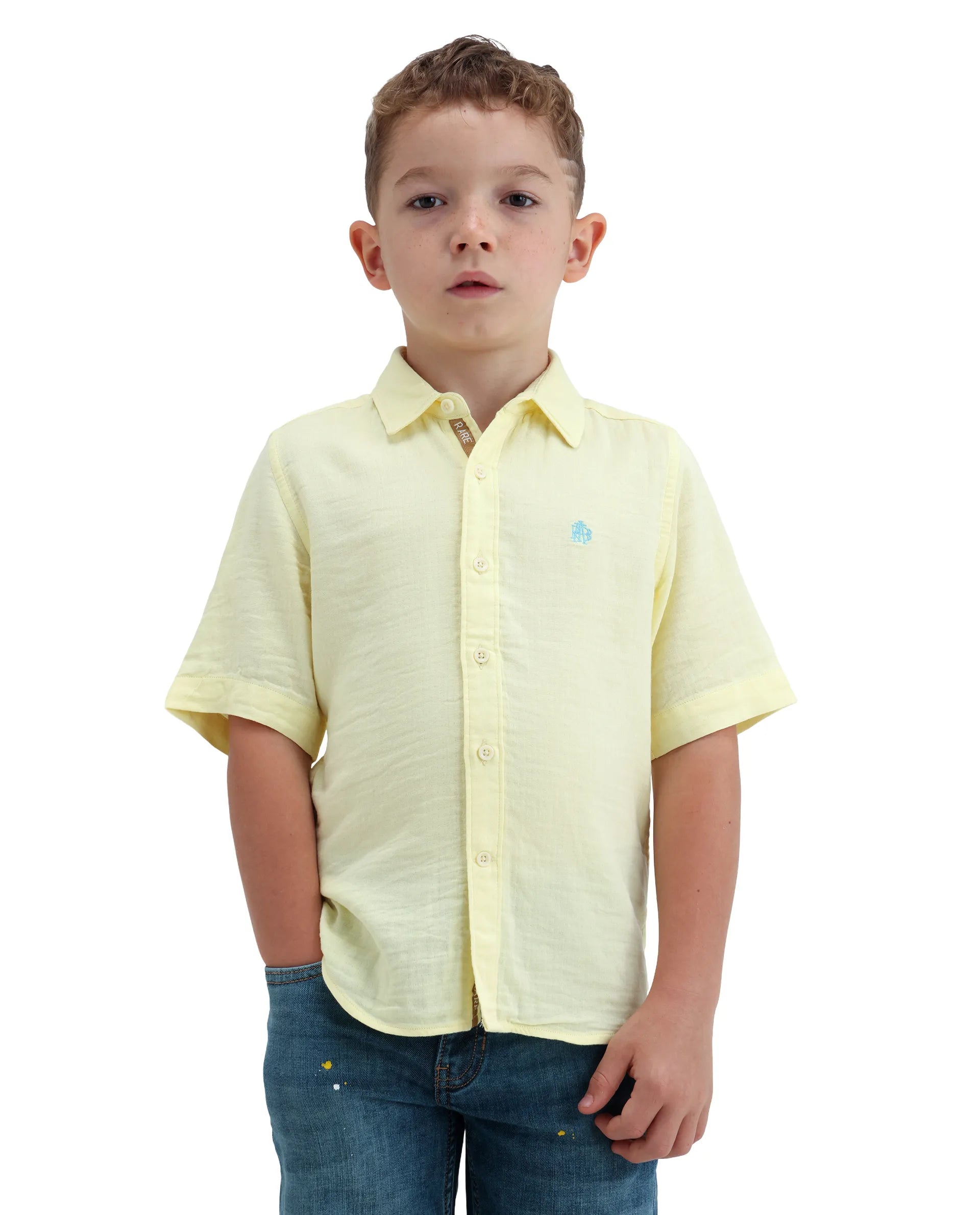 Rare Ones Kids Layerr-K-Hs-26 Light Yellow Cotton Blend Button Closure Regular Fit Shirt