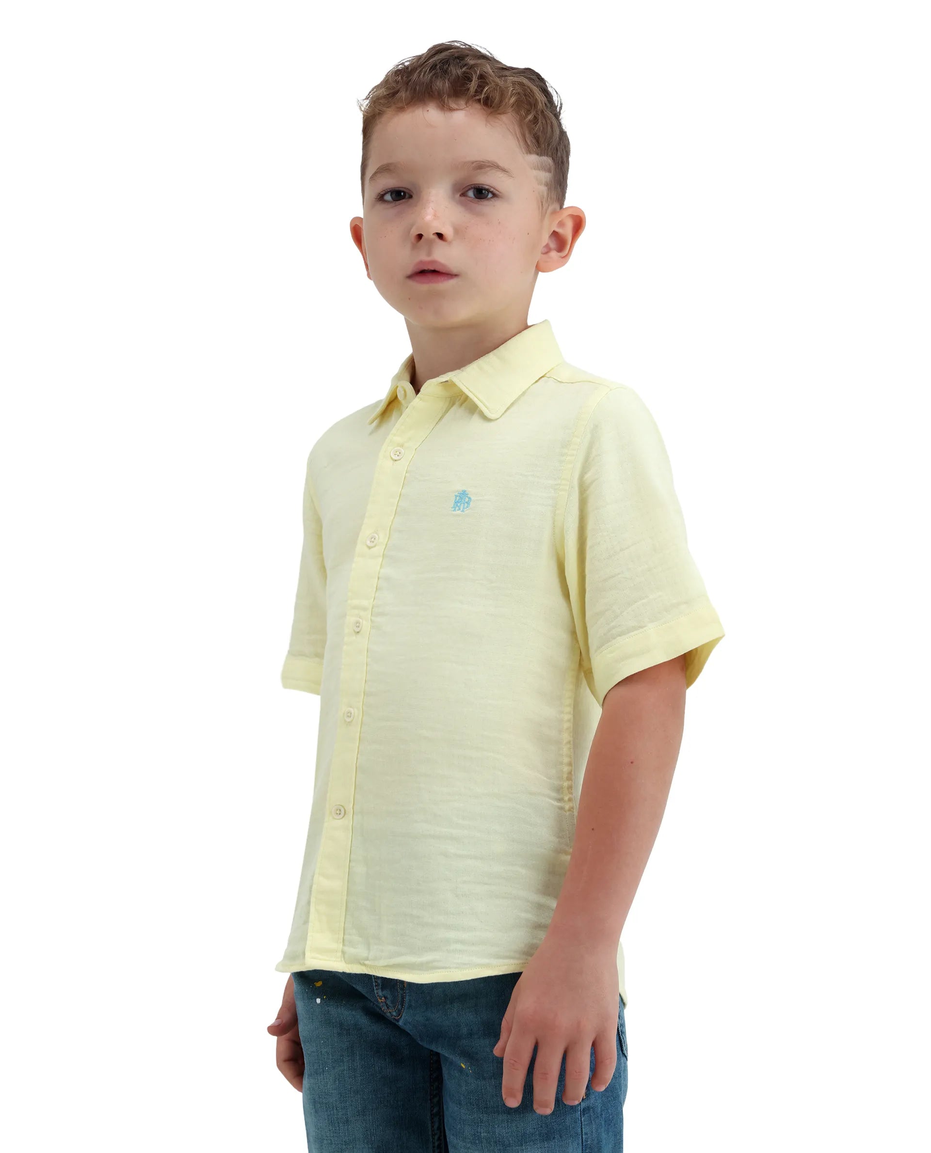 Rare Ones Kids Layerr-K-Hs-26 Light Yellow Cotton Blend Button Closure Regular Fit Shirt