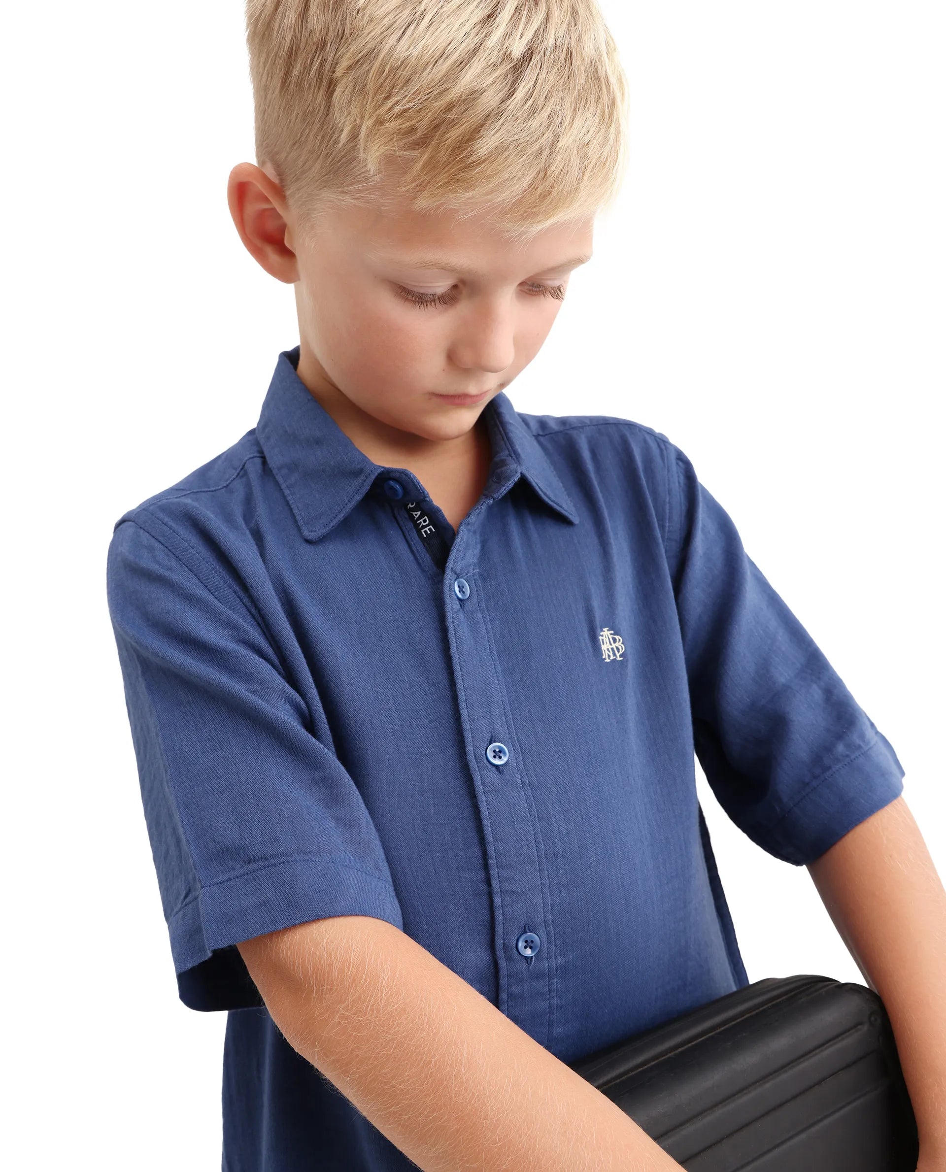 Rare Ones Kids Layerr-K-Hs-26 Blue Cotton Blend Button Closure Regular Fit Shirt