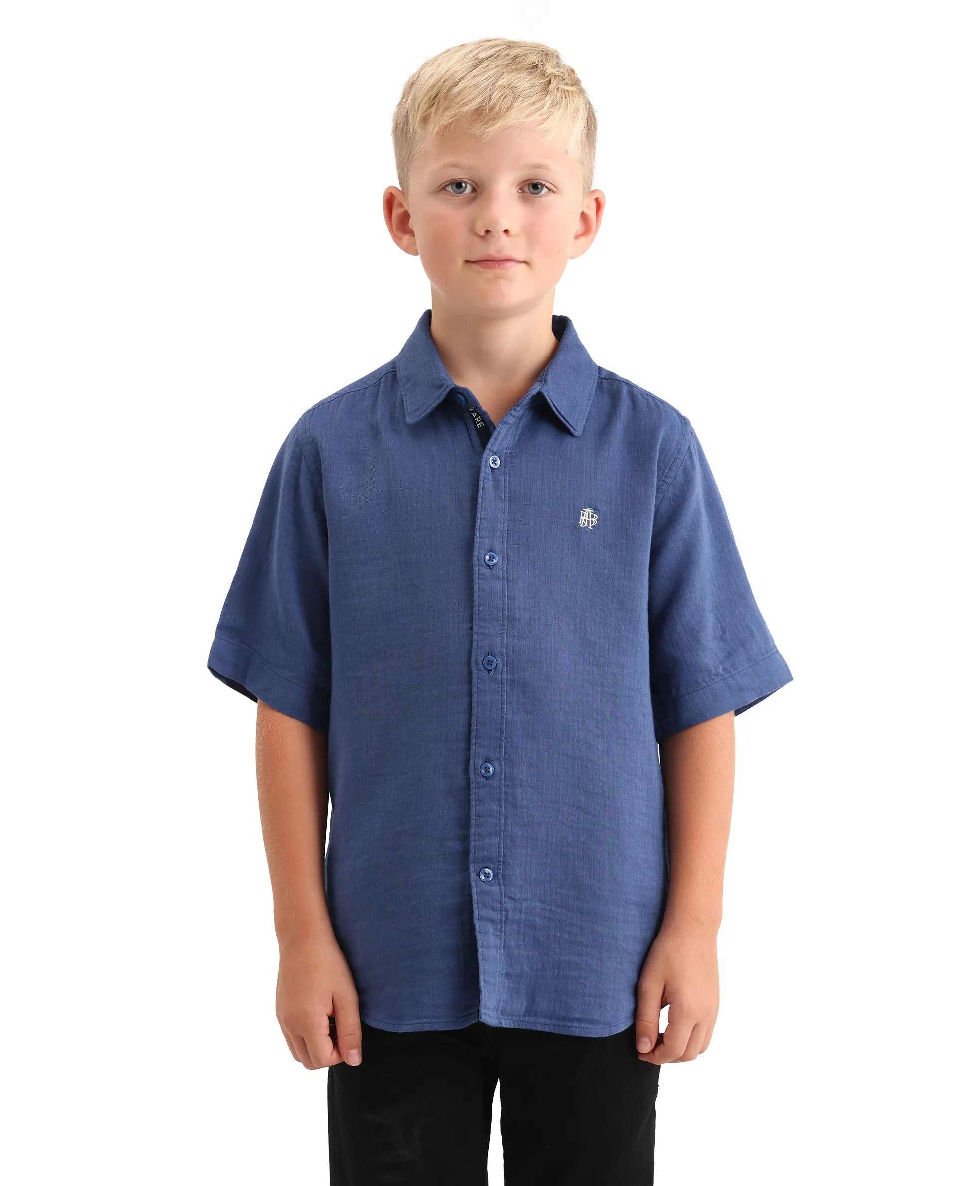Rare Ones Kids Layerr-K-Hs-26 Blue Cotton Blend Button Closure Regular Fit Shirt