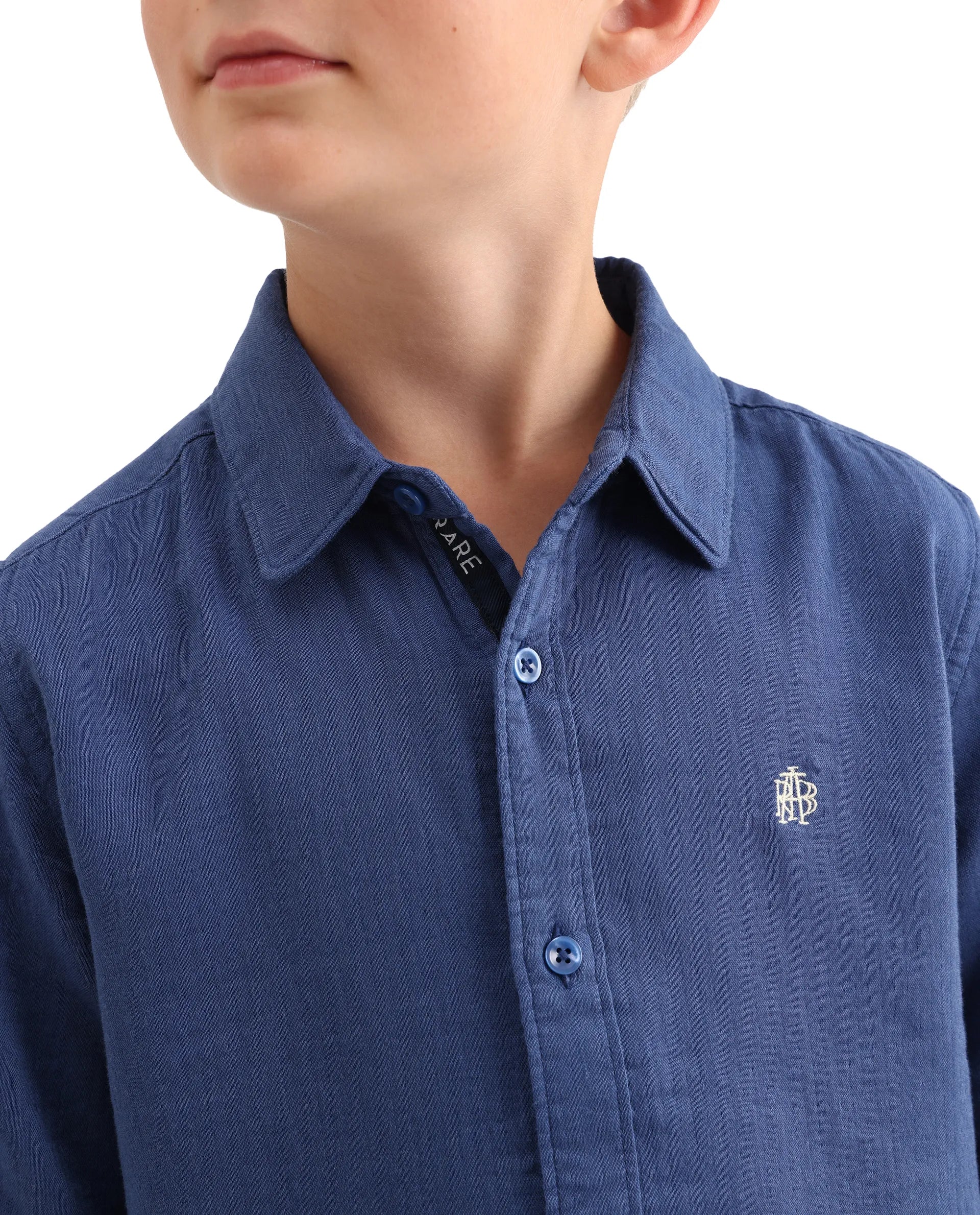 Rare Ones Kids Layerr-K-Hs-26 Blue Cotton Blend Button Closure Regular Fit Shirt