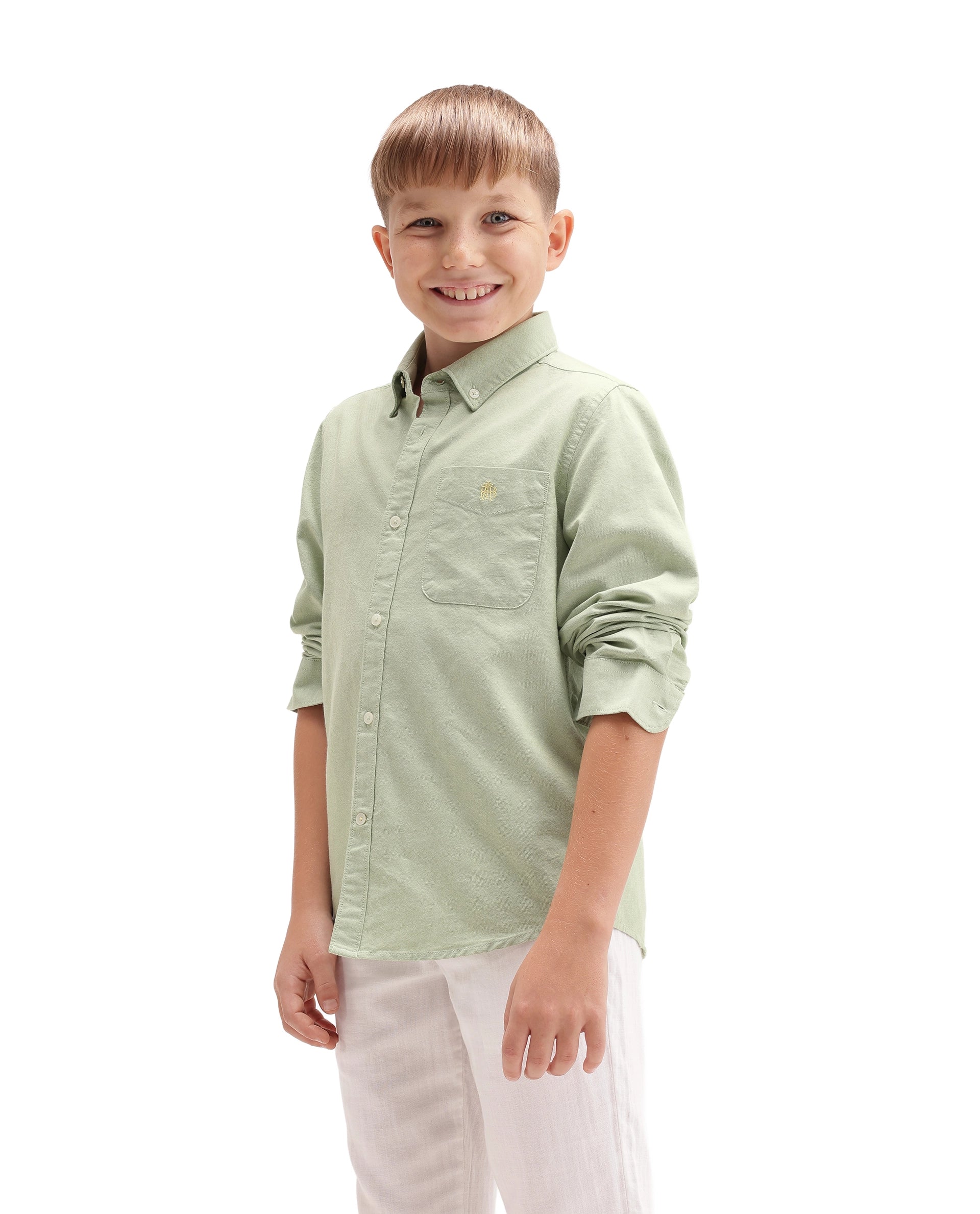 Rare Ones Kids Jac-26 Pastel Green Cotton Button Closure Regular Fit Shirt