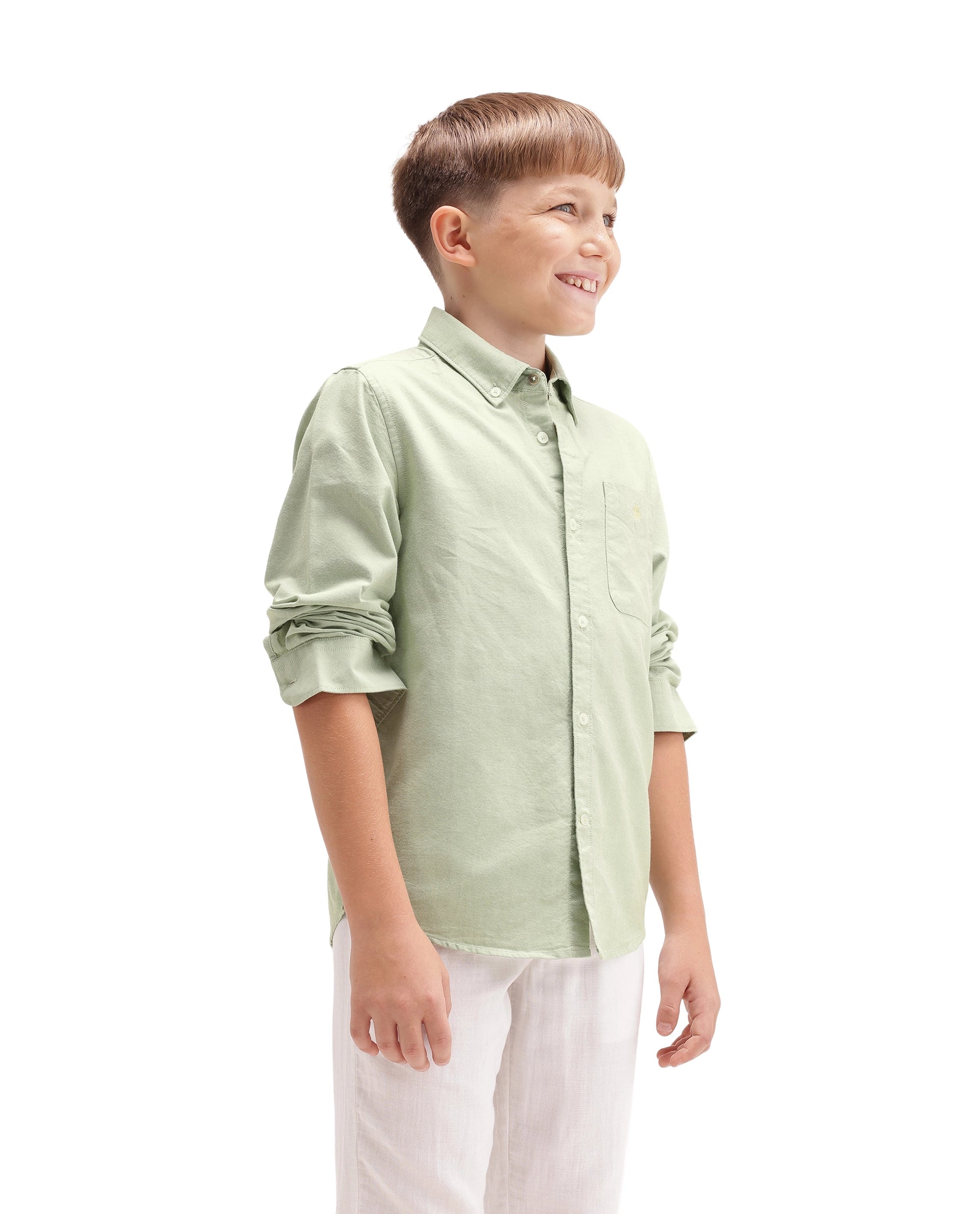 Rare Ones Kids Jac-26 Pastel Green Cotton Button Closure Regular Fit Shirt