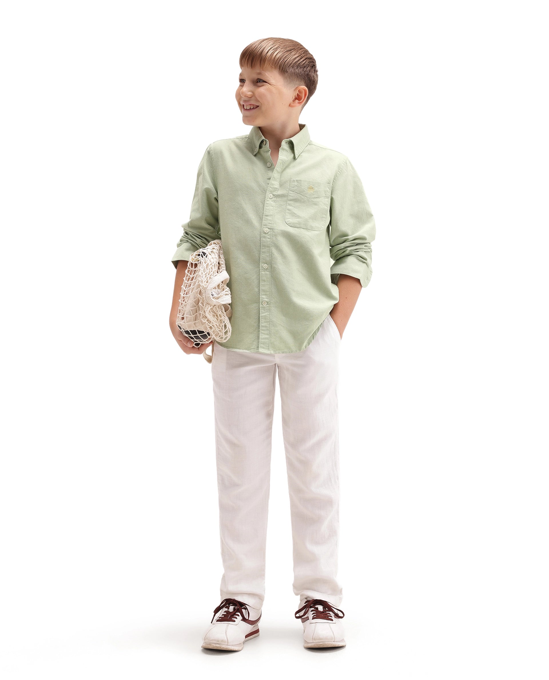 Rare Ones Kids Jac-26 Pastel Green Cotton Button Closure Regular Fit Shirt