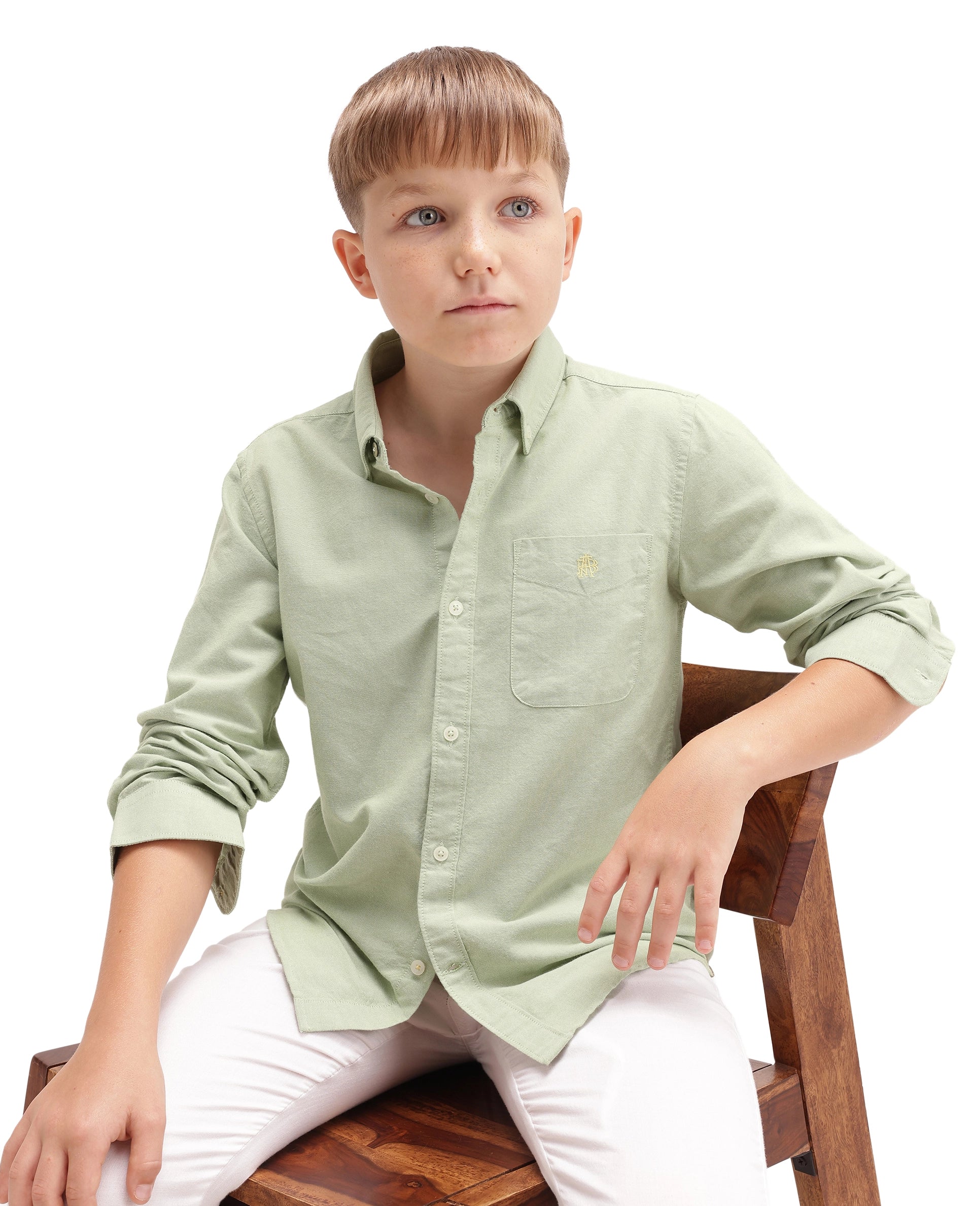 Rare Ones Kids Jac-26 Pastel Green Cotton Button Closure Regular Fit Shirt