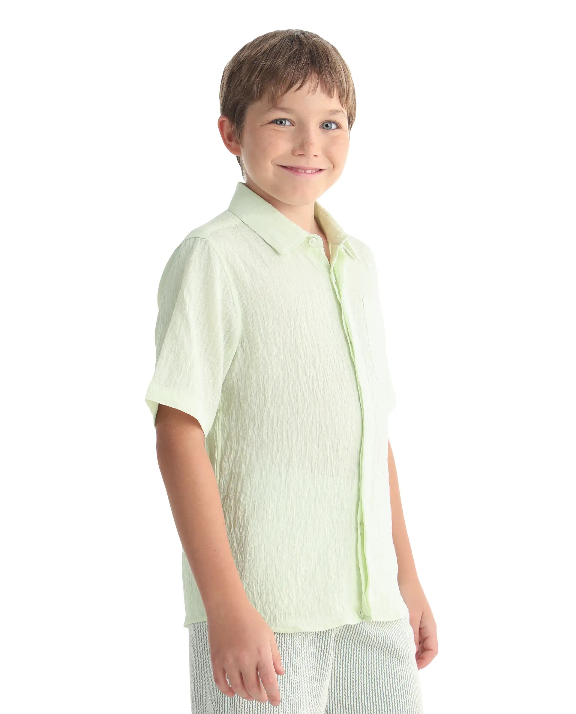 Rare Ones Kids Lyth-26 Fluorescent Green Viscose Blend Button Closure Regular Fit Shirt