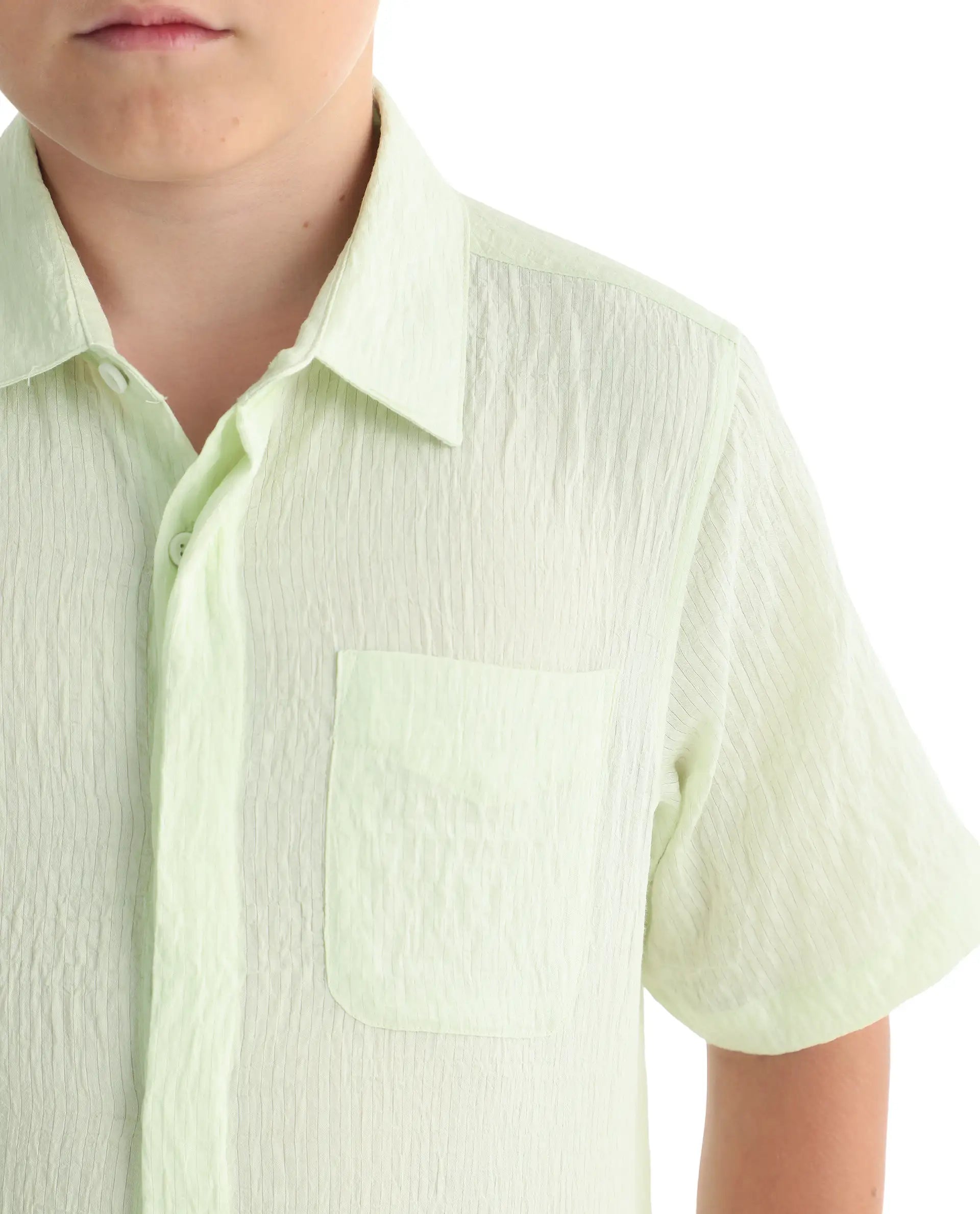 Rare Ones Kids Lyth-26 Fluorescent Green Viscose Blend Button Closure Regular Fit Shirt