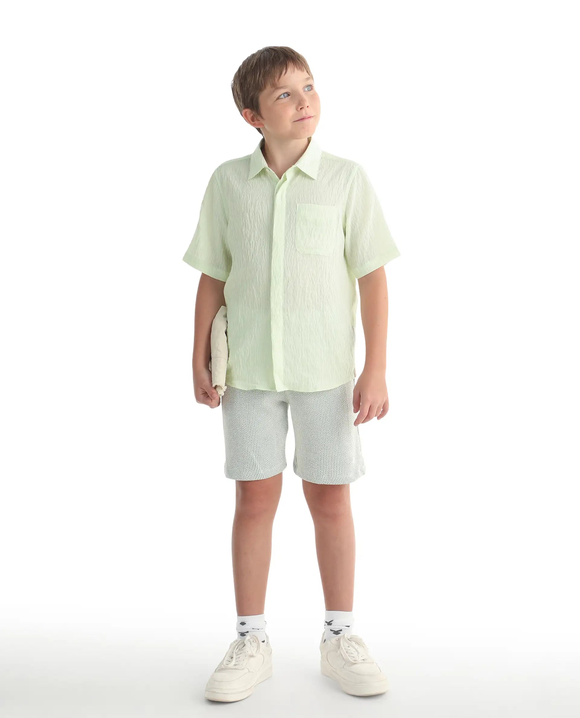 Rare Ones Kids Lyth-26 Fluorescent Green Viscose Blend Button Closure Regular Fit Shirt