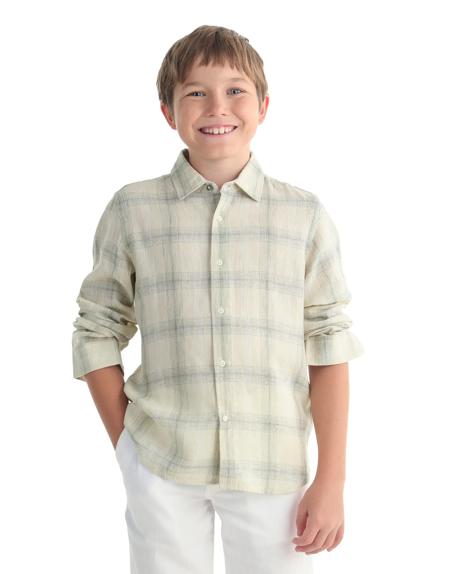 Rare Ones Kids Eamon-26 Yellow Linen Blend Button Closure Regular Fit Shirt