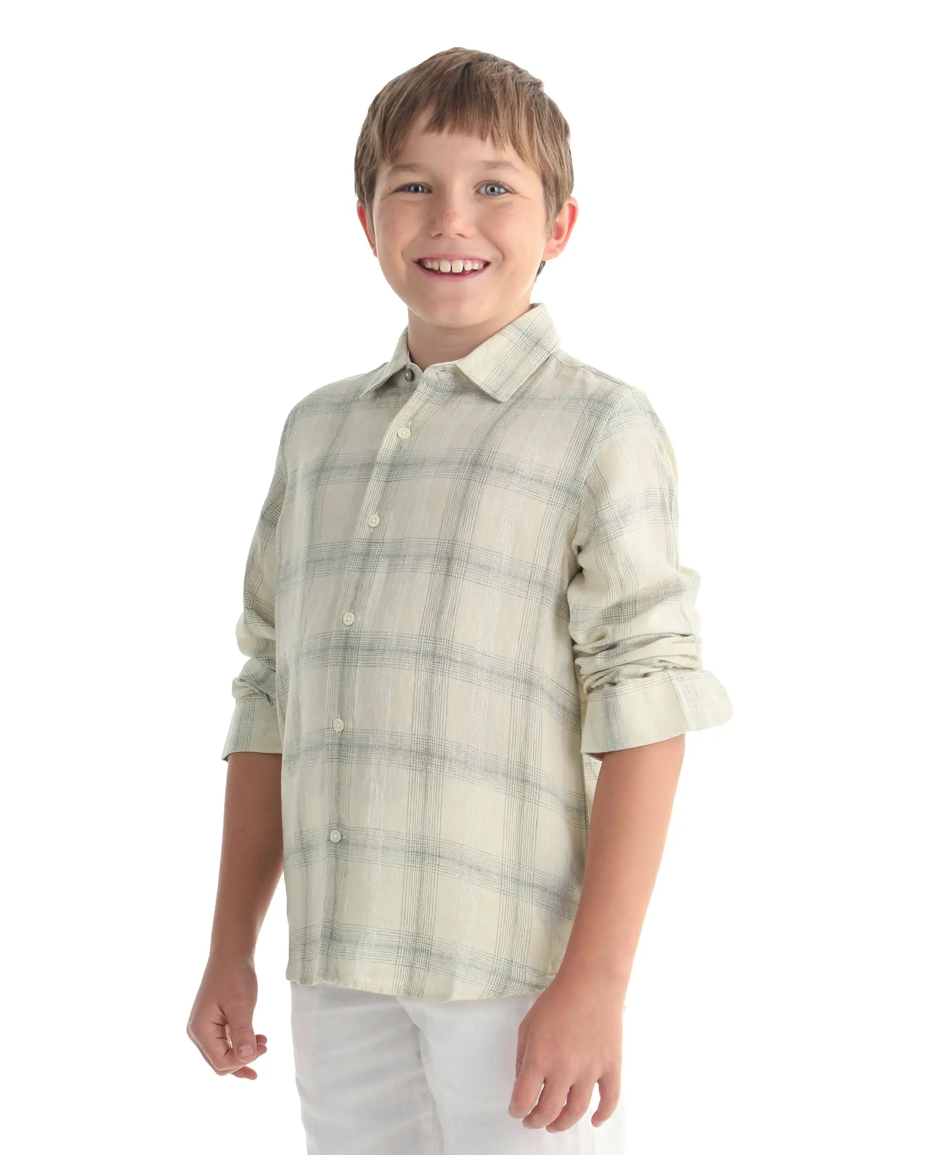 Rare Ones Kids Eamon-26 Yellow Linen Blend Button Closure Regular Fit Shirt