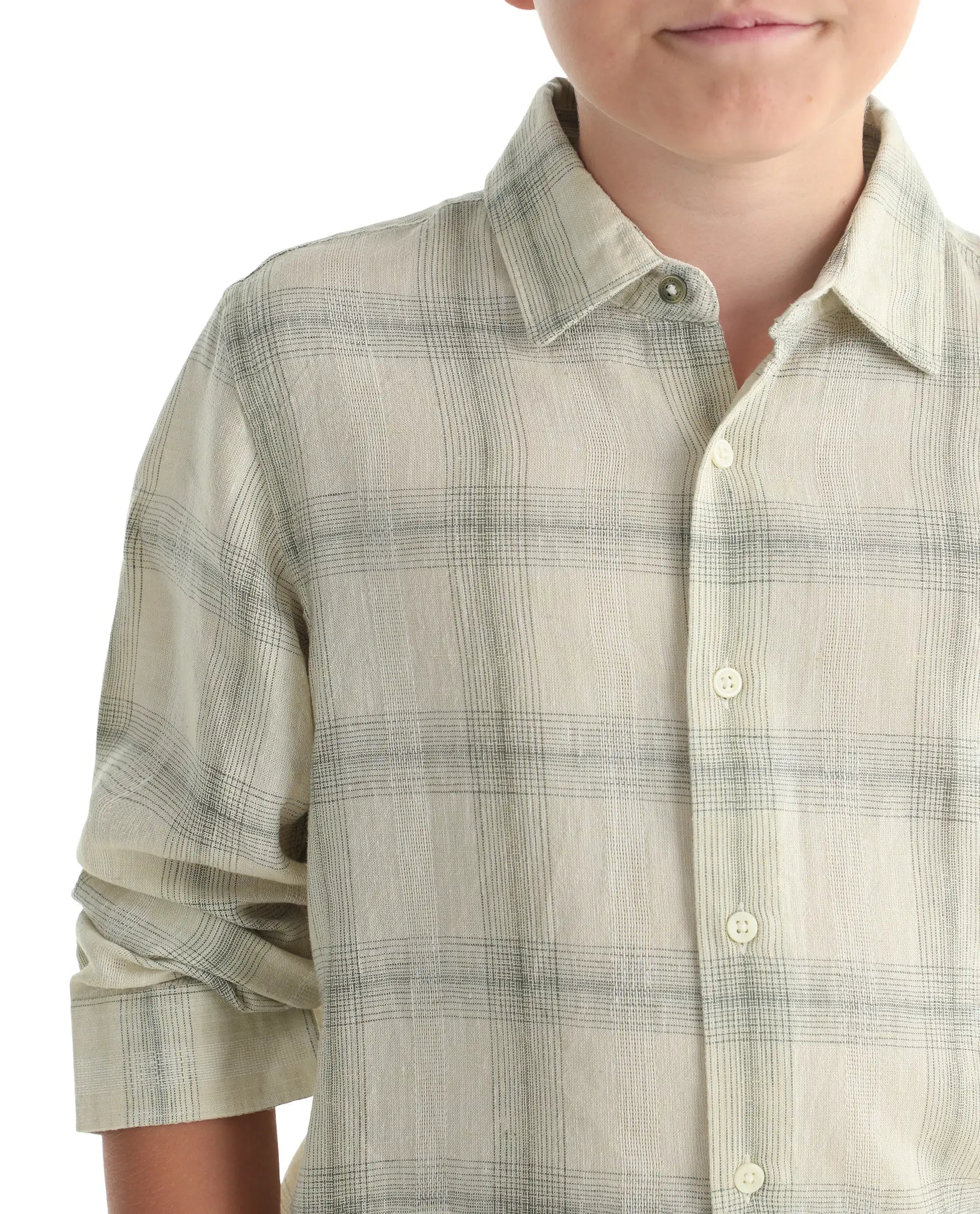 Rare Ones Kids Eamon-26 Yellow Linen Blend Button Closure Regular Fit Shirt
