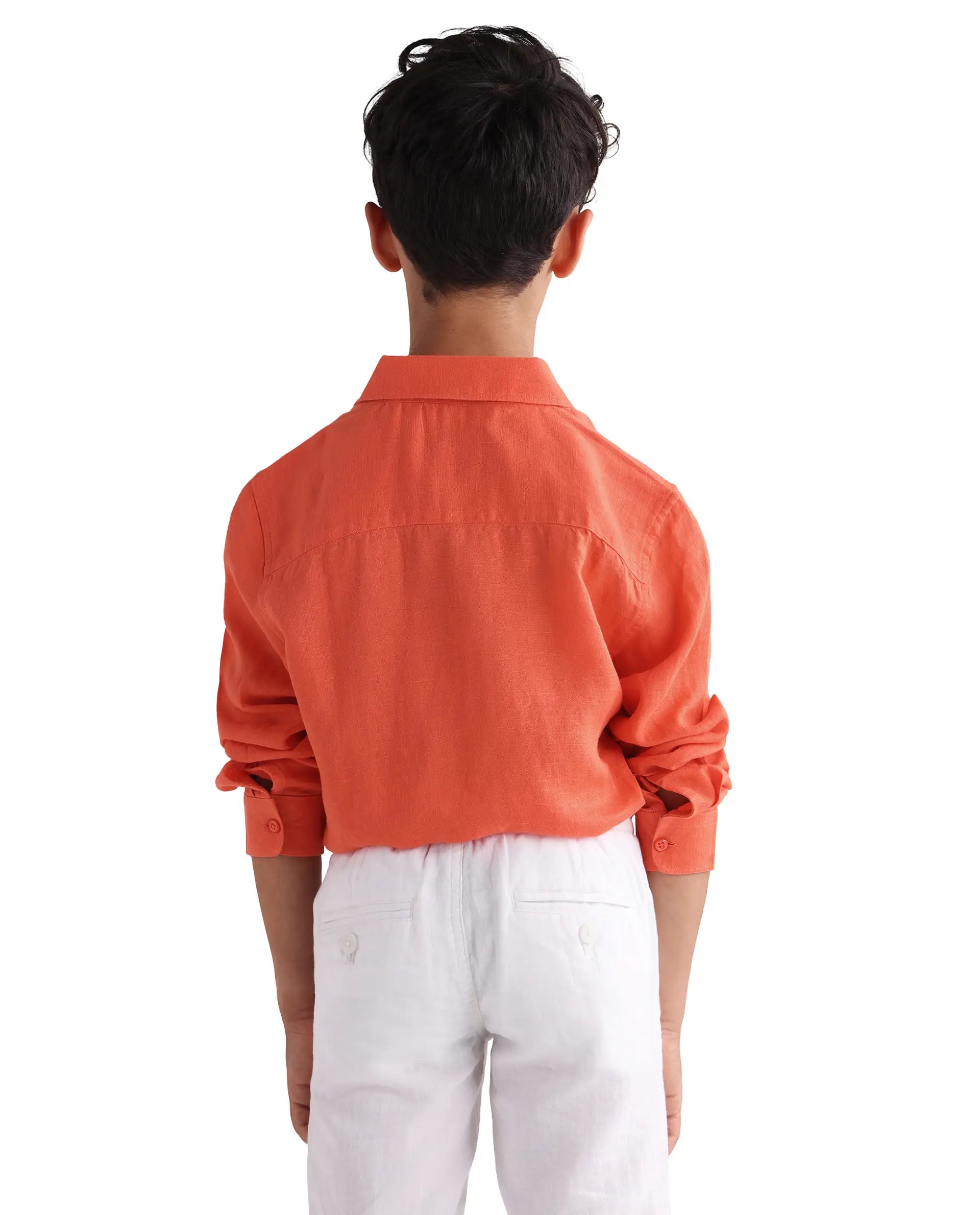 Rare Ones Kids Linot-Fs Red Linen Blend Button Closure Regular Fit Shirt