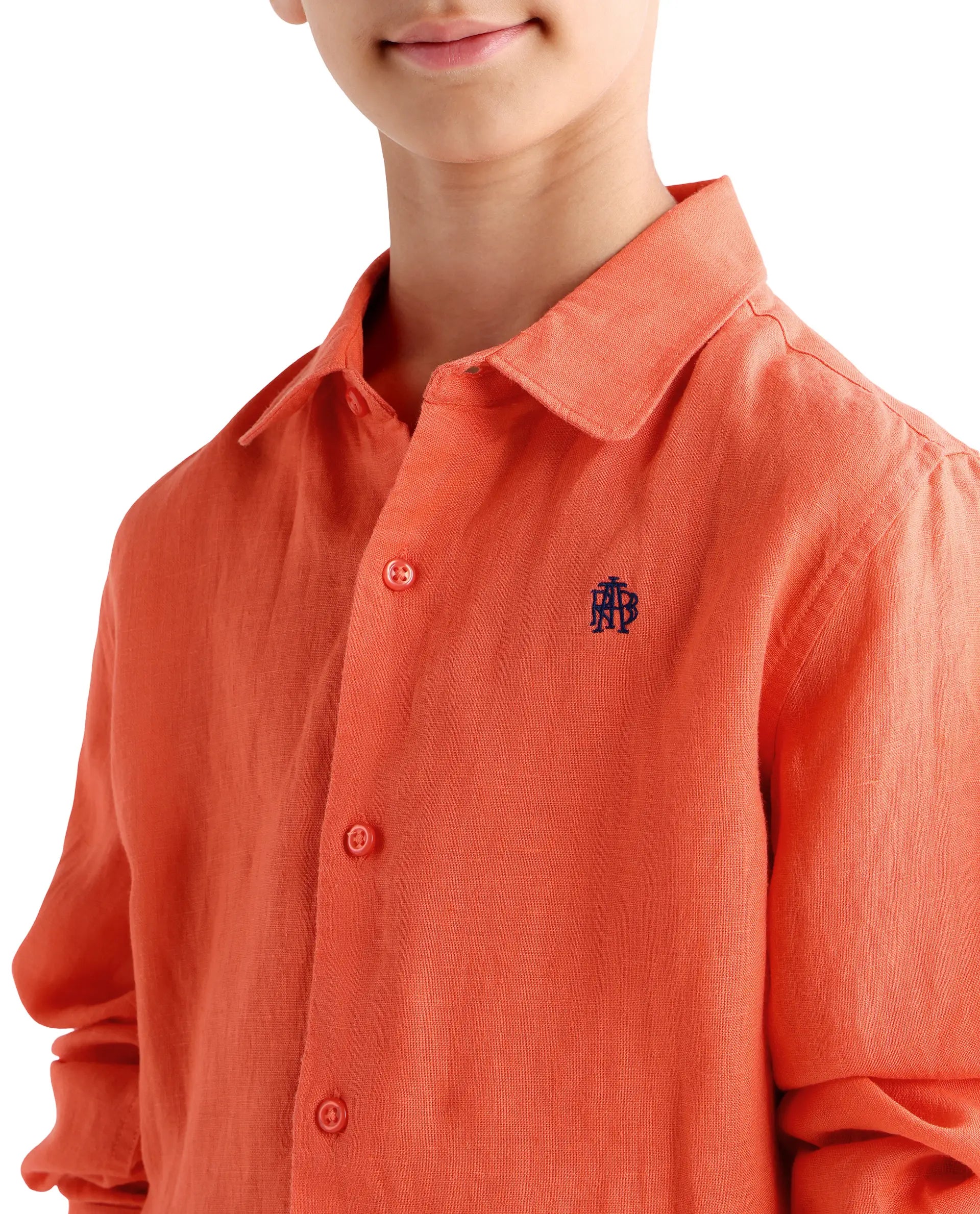 Rare Ones Kids Linot-Fs Red Linen Blend Button Closure Regular Fit Shirt