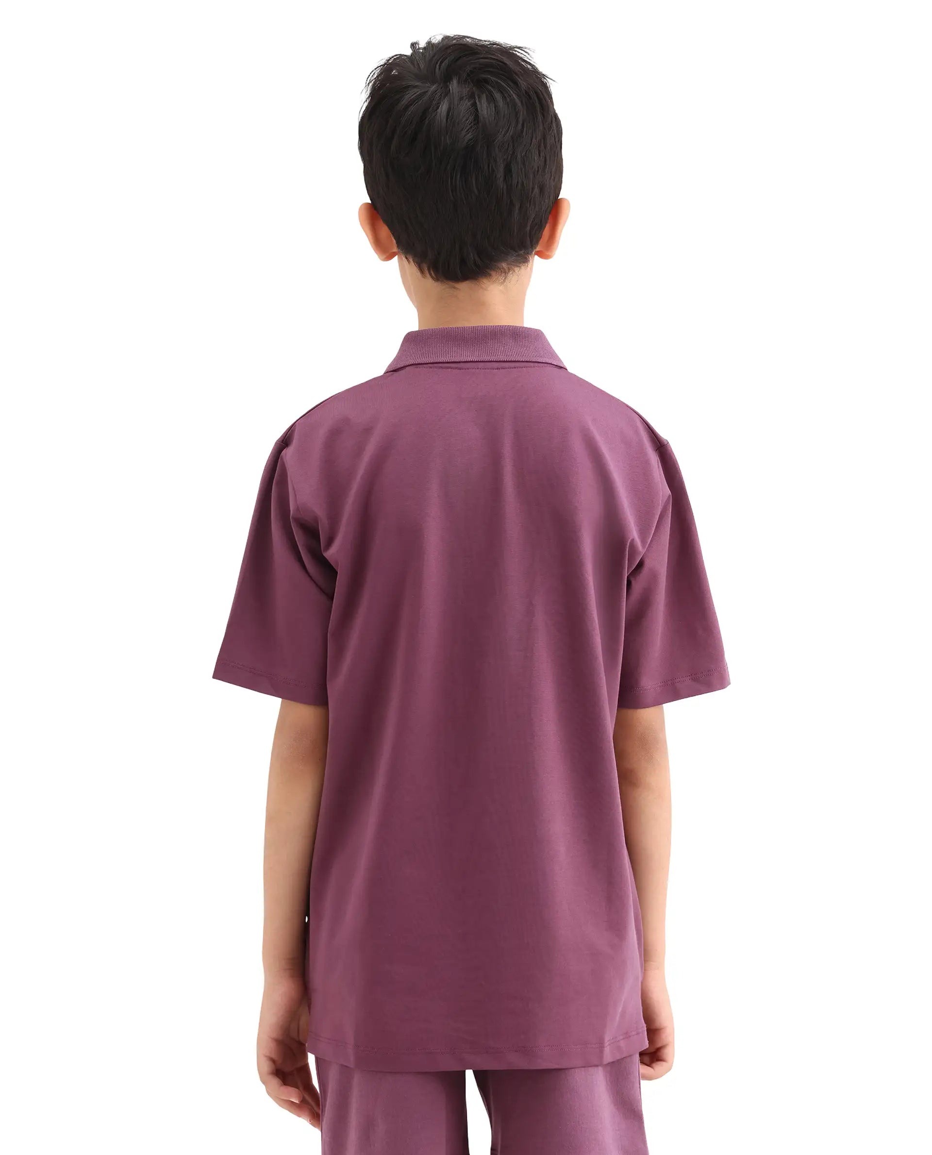 Rare Ones Kids Boxo Dusky Purple Cotton Button Closure Color Block Regular Fit Polo