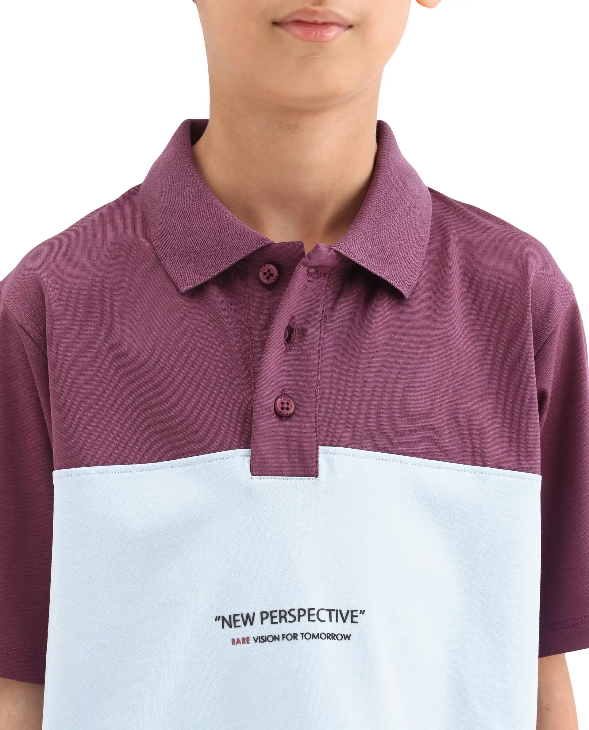 Rare Ones Kids Boxo Dusky Purple Cotton Button Closure Color Block Regular Fit Polo