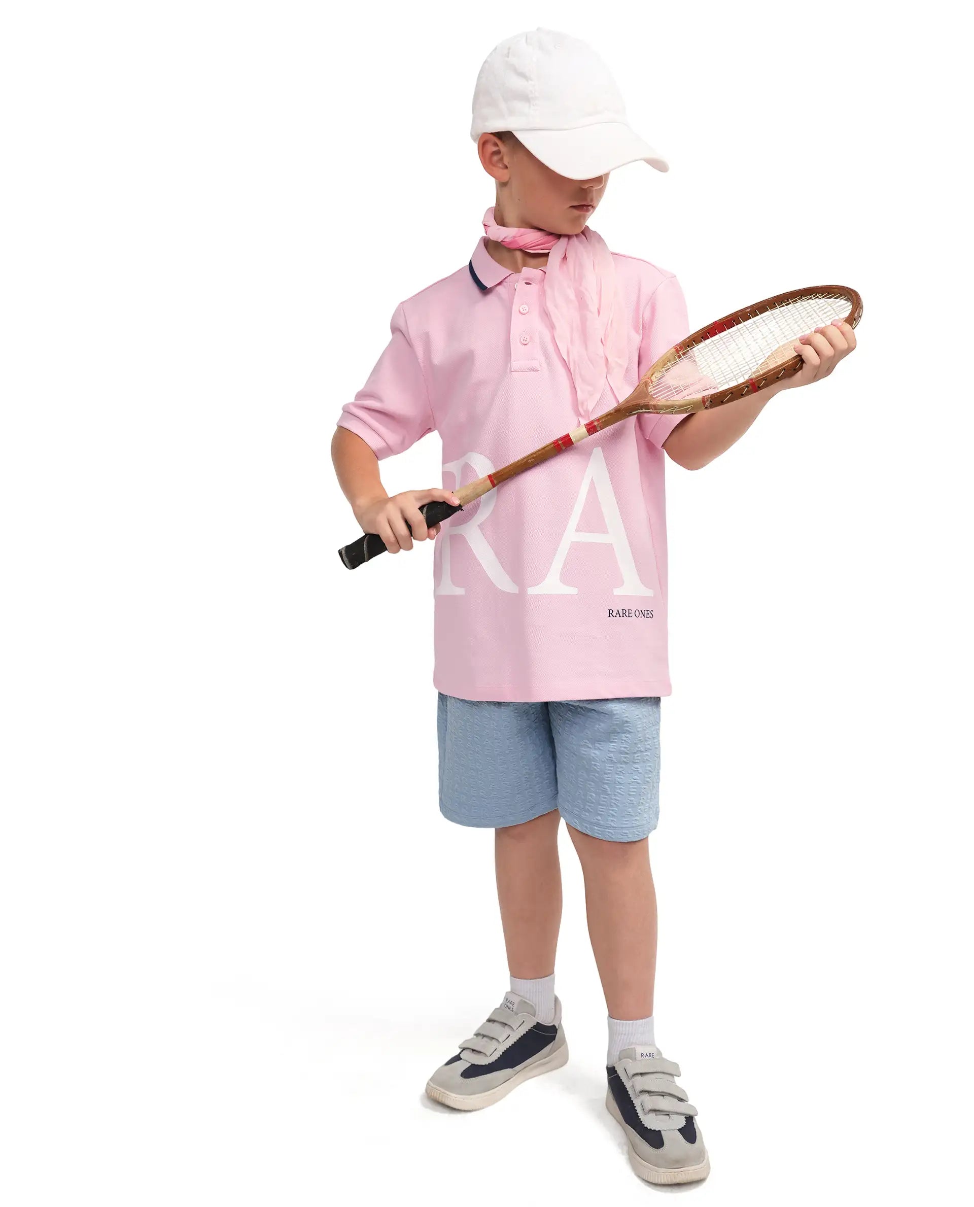 Rare Ones Kids Rovo Light Pink Cotton Button Closure Pigment Print Regular Fit Polo