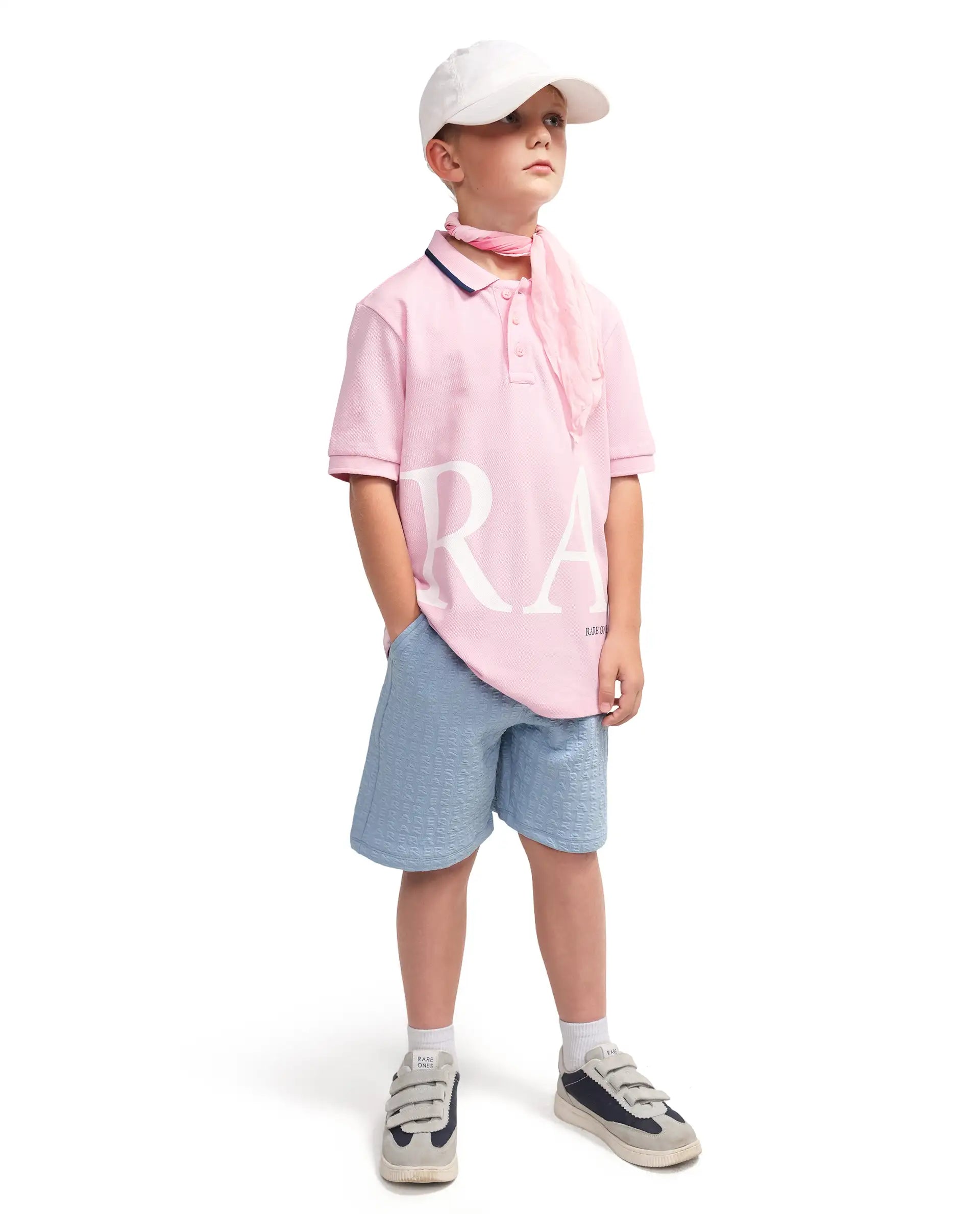 Rare Ones Kids Rovo Light Pink Cotton Button Closure Pigment Print Regular Fit Polo